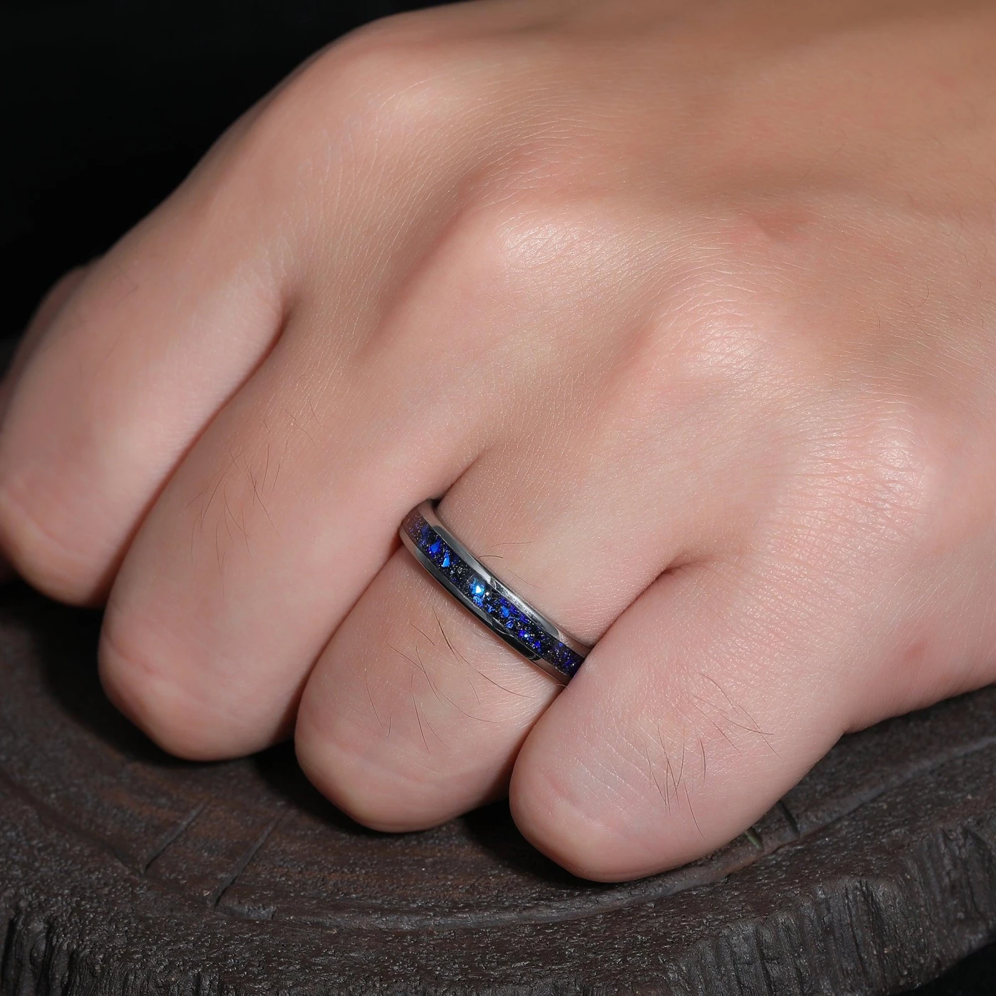 Crushed Galaxy Sandstone Tungsten Matching Promise Rings His and Hers Tungsten Wedding Band Unsex Couple Ring Set - view 13