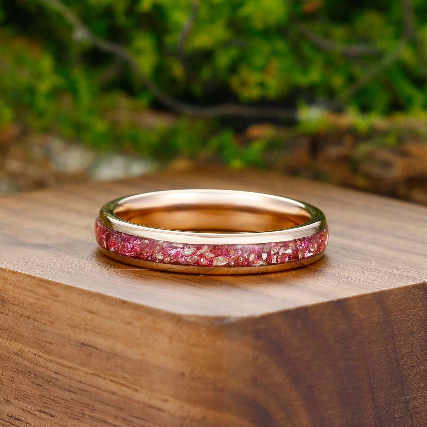 Pink Morganite Rose Gold Tungsten Couples Ring Set Polished Dome Matching Promise Rings - view 7