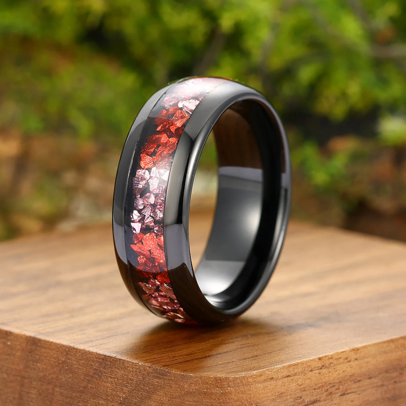 Red Ruby Pink Sapphire Mens Tungsten Ring Black His And Hers Wedding Band