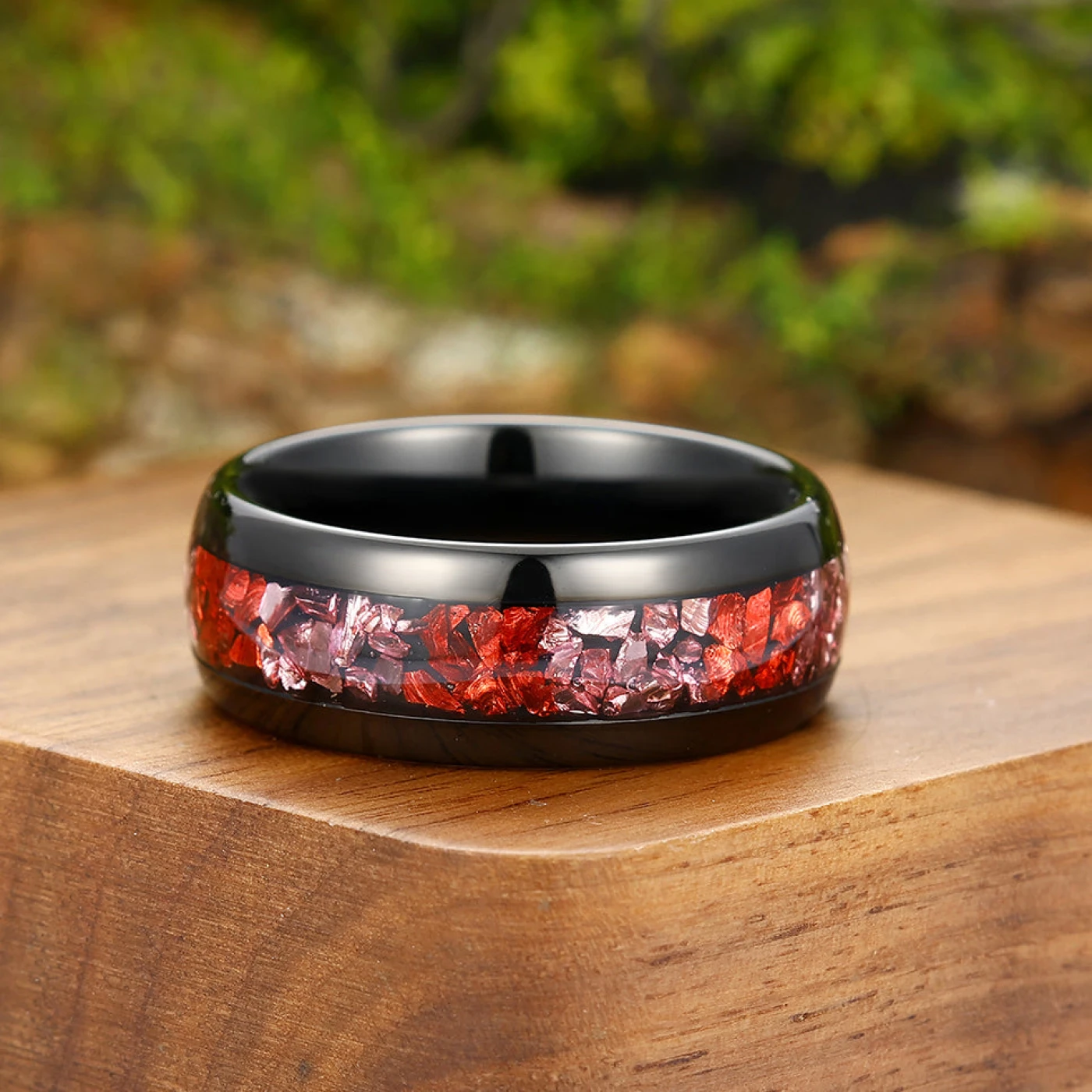 Red Ruby Pink Sapphire Mens Tungsten Ring Black His And Hers Wedding Band Birthday Anniversary Ring - view 2
