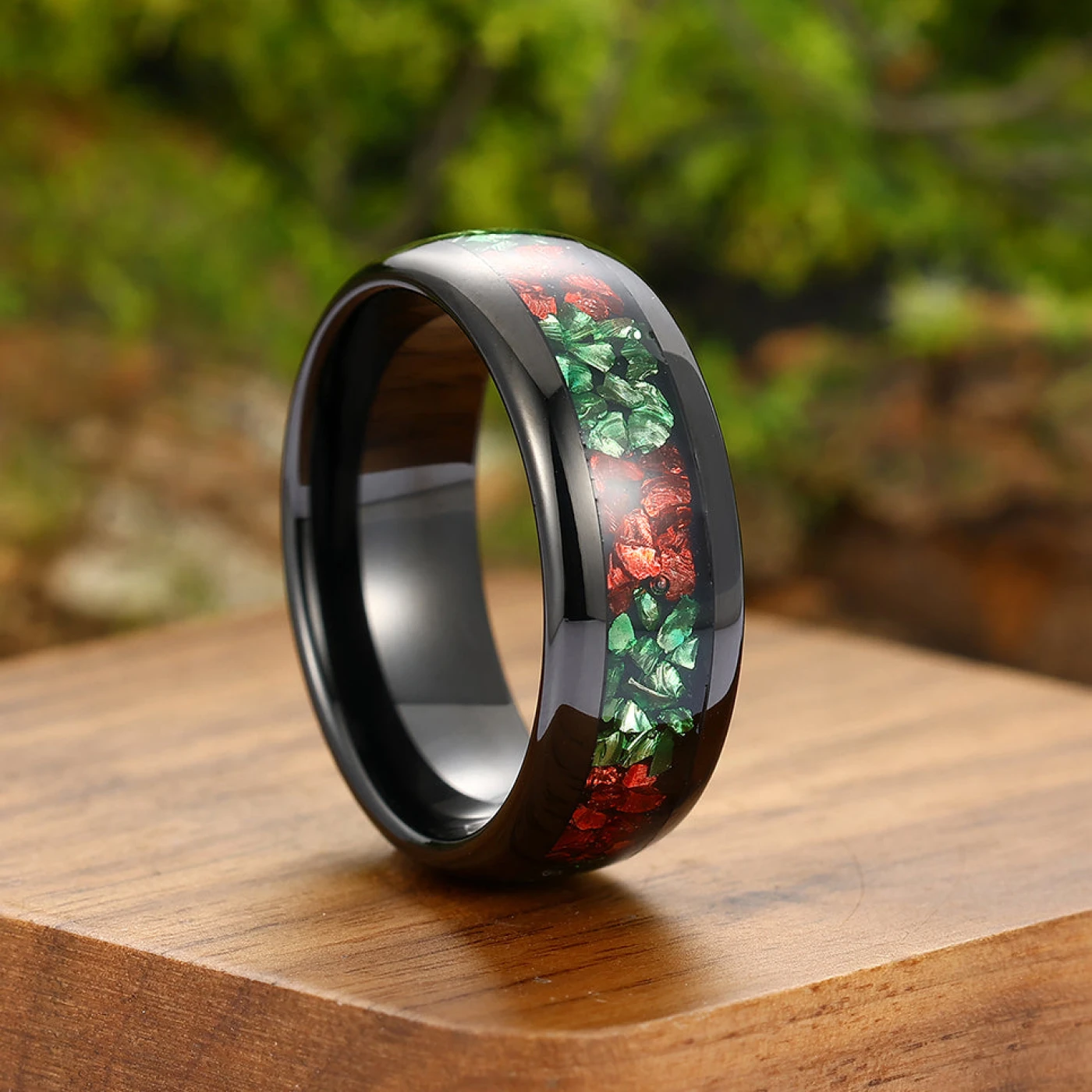 8mm Ruby Emerald Tungsten Carbide Ring Black Tungsten Wedding Anniversary Band For Men And Women - view 4
