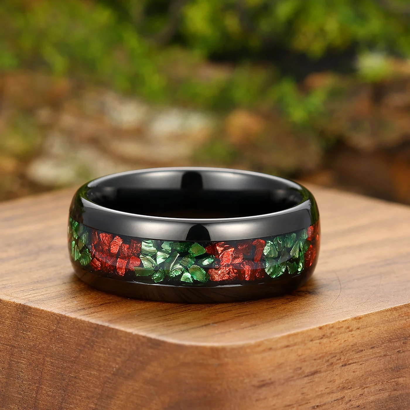 8mm Ruby Emerald Tungsten Carbide Ring Black Tungsten Wedding Anniversary Band For Men And Women - view 3