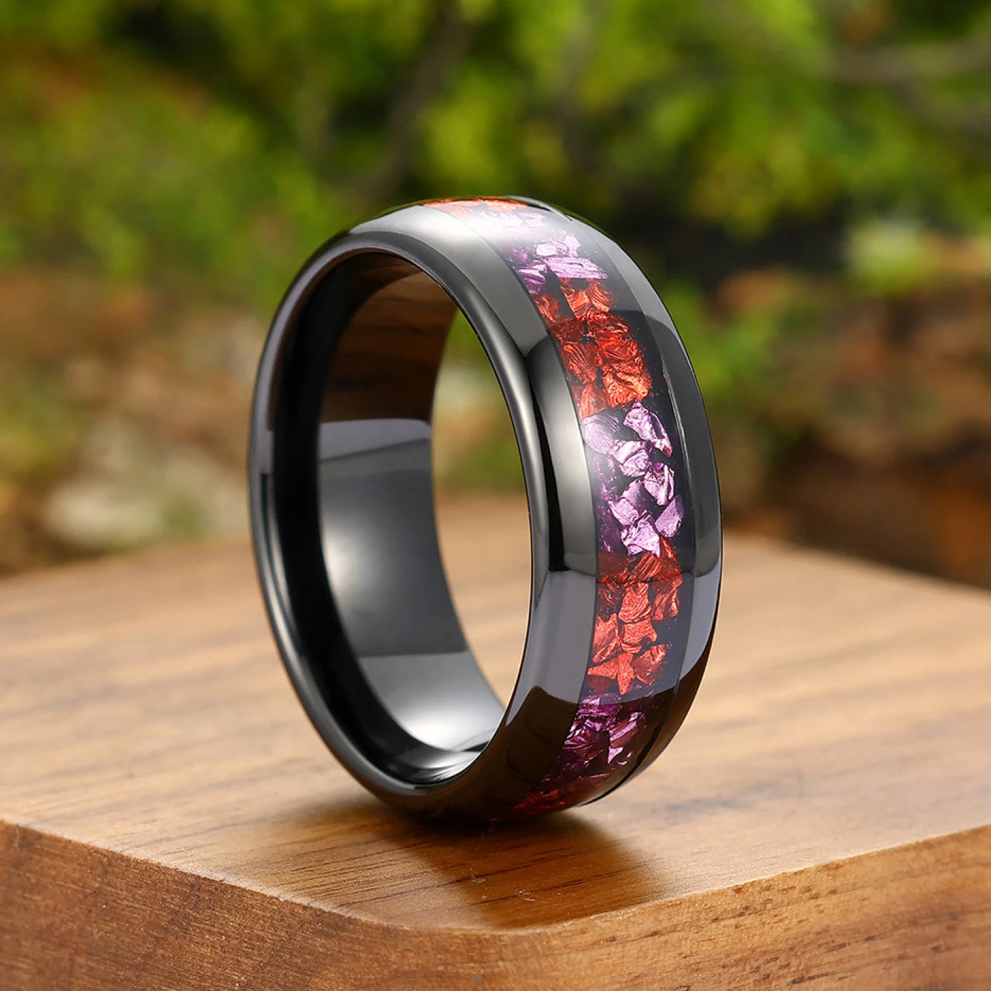 Ruby And Amethyst Tungsten Carbide Ring 8mm Two-tone Gemstone Wedding Band For Women And Men - view 3
