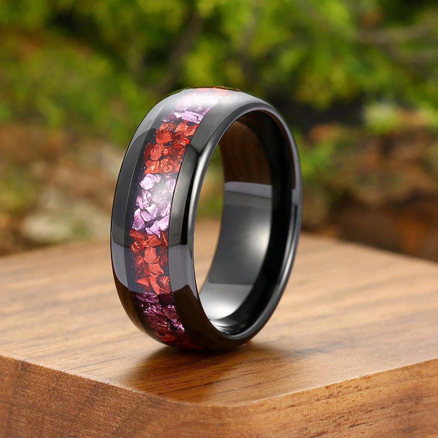 Ruby And Amethyst Tungsten Carbide Ring 8mm Two-tone Gemstone Wedding Band