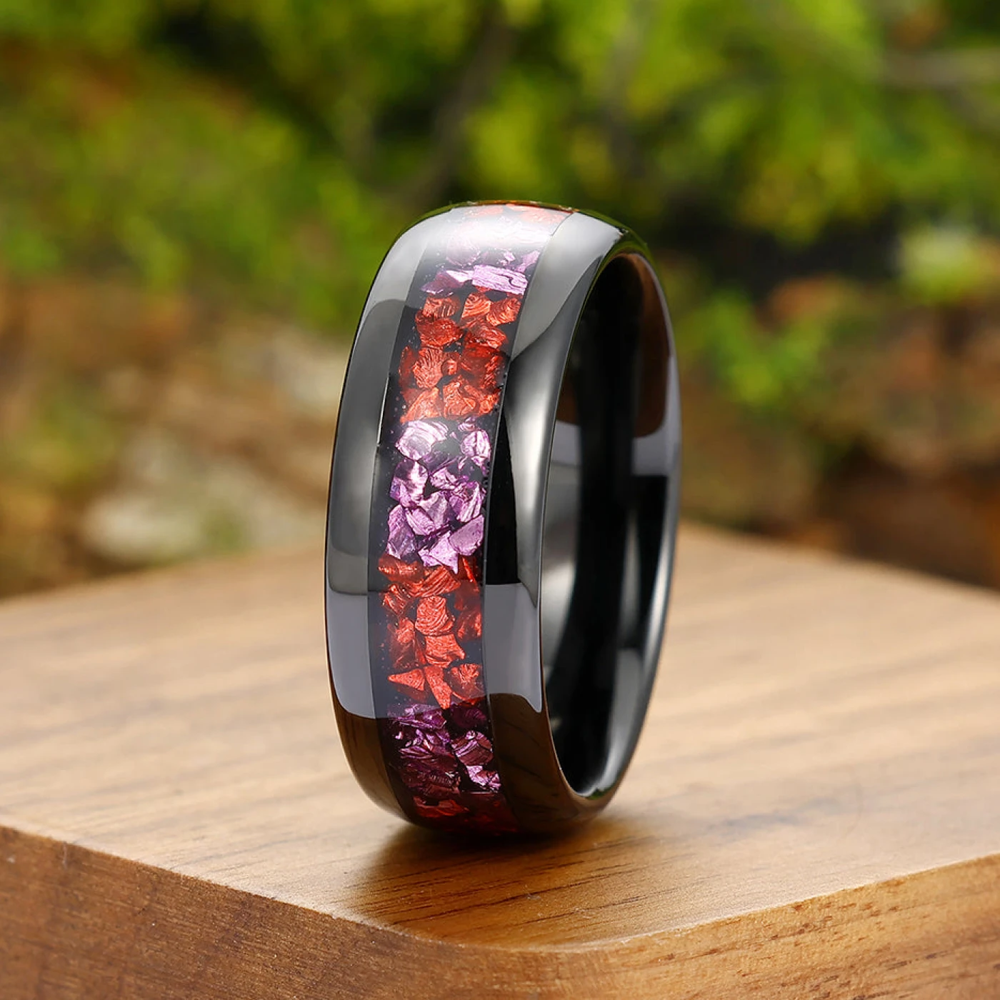 Ruby And Amethyst Tungsten Carbide Ring 8mm Two-tone Gemstone Wedding Band For Women And Men - view 4