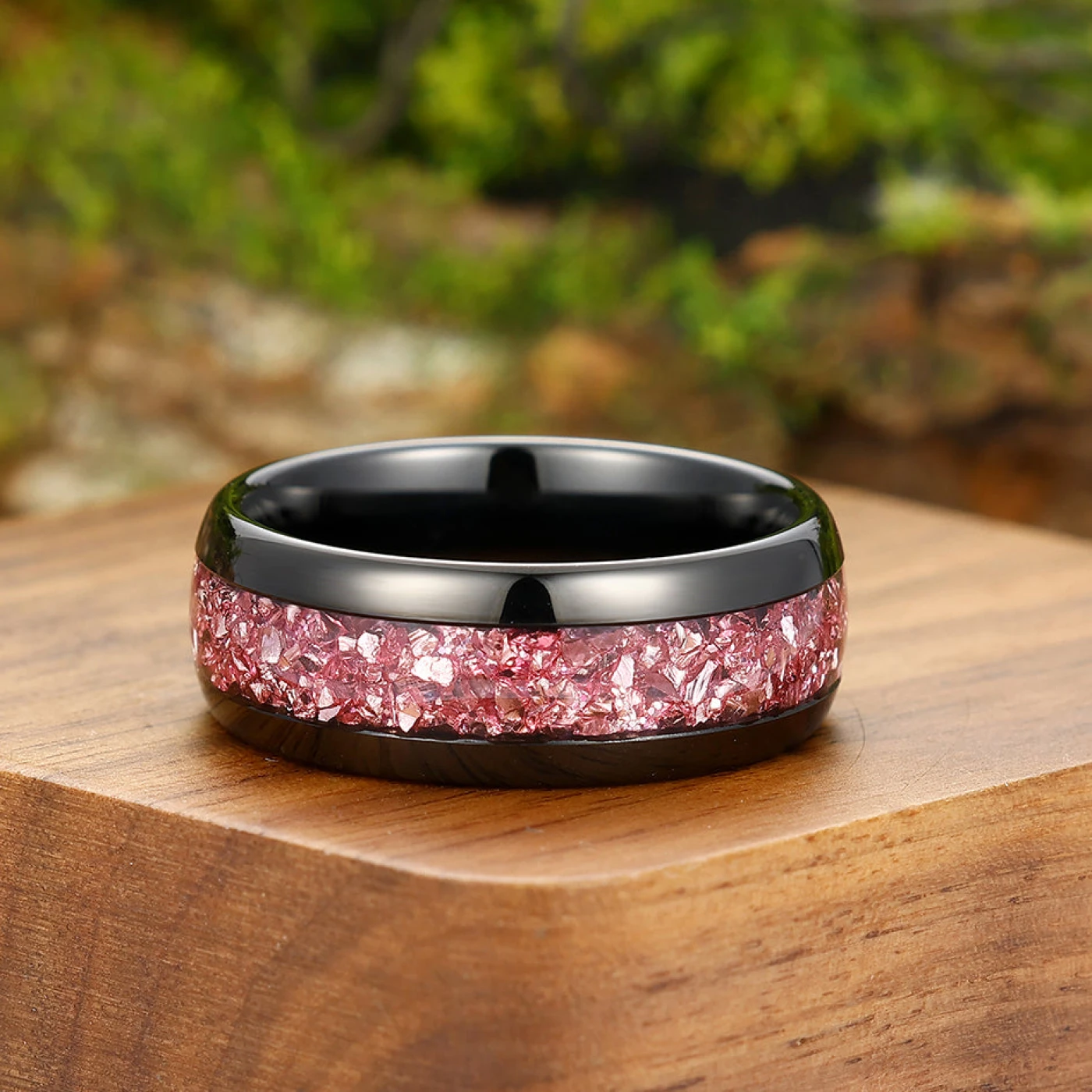 Stylish Pink Sapphire Tungsten Carbide Mens Ring Handmade Unisex 8mm Wedding Band Promise Ring For Couple - view 2
