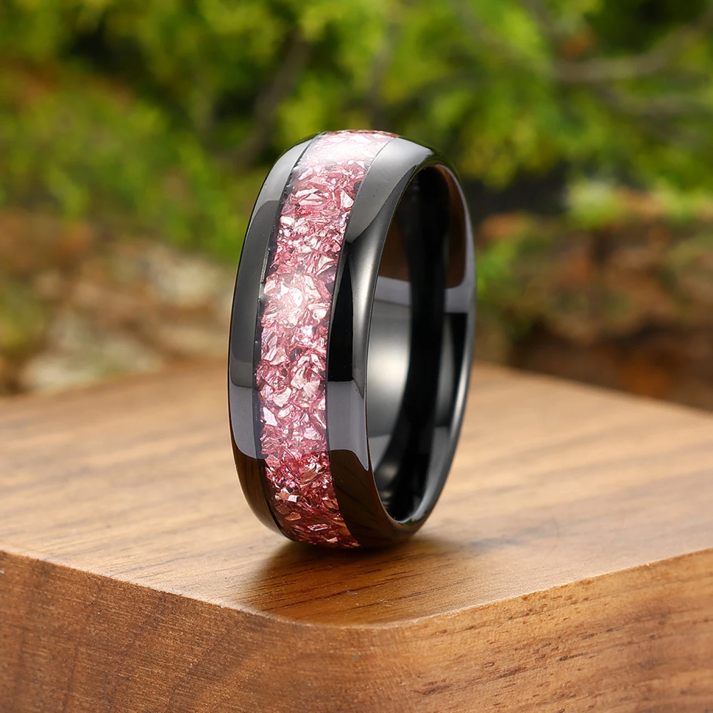 Stylish Pink Sapphire Tungsten Carbide Mens Ring Handmade Unisex 8mm Wedding Band Promise Ring For Couple - view 4
