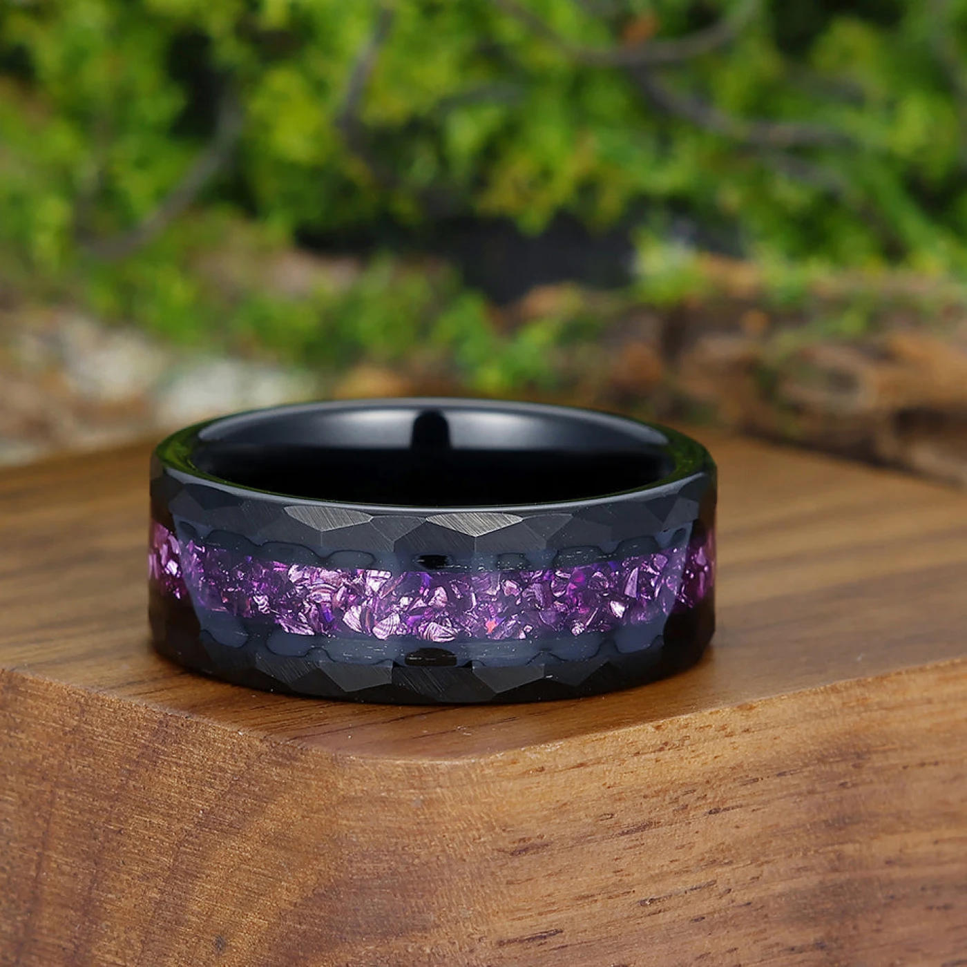 Personalized Purple Amethyst Mens Engagement Band 8mm Promise Anniversary Unisex Ring - view 2