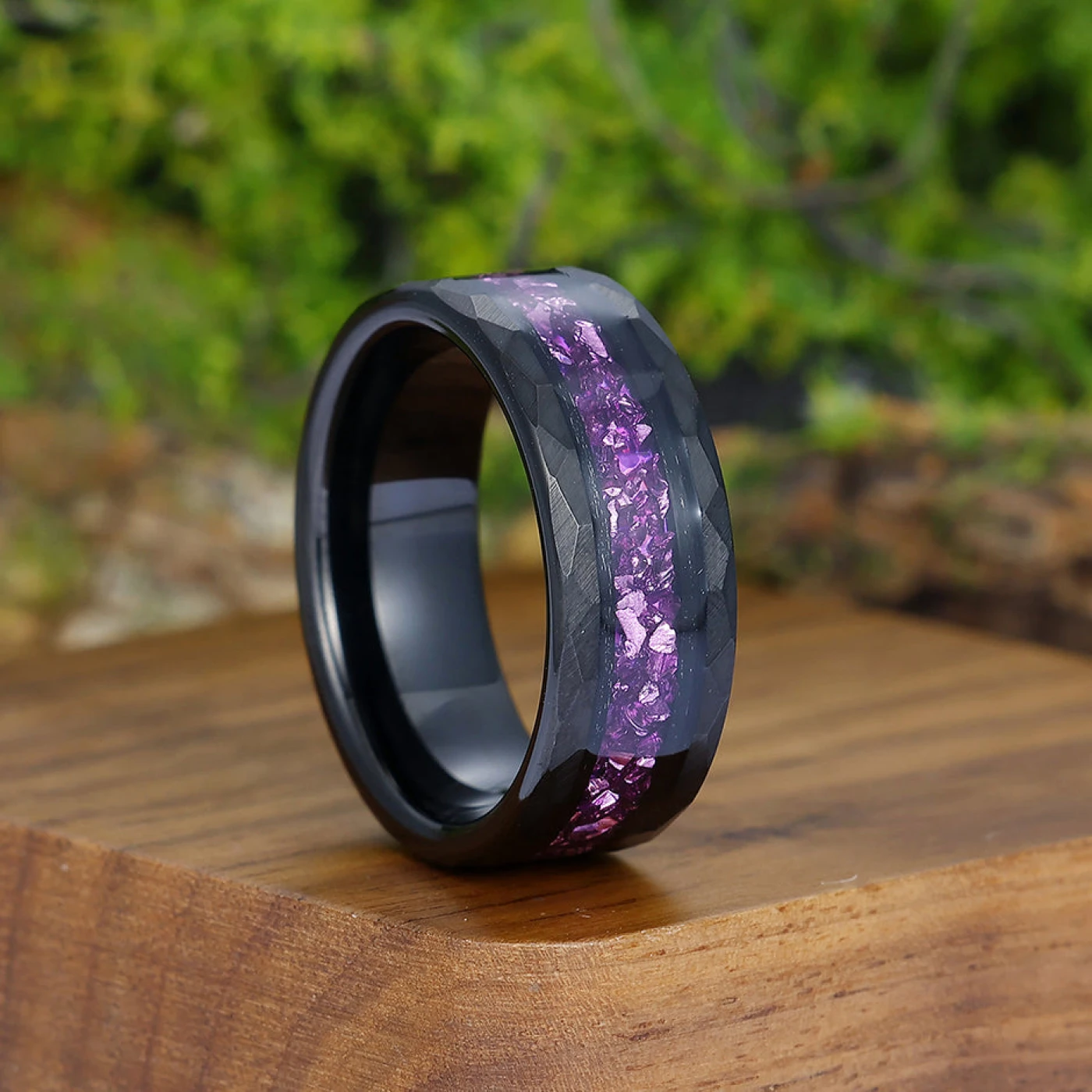 Personalized Purple Amethyst Mens Engagement Band 8mm Promise Anniversary Unisex Ring - view 3