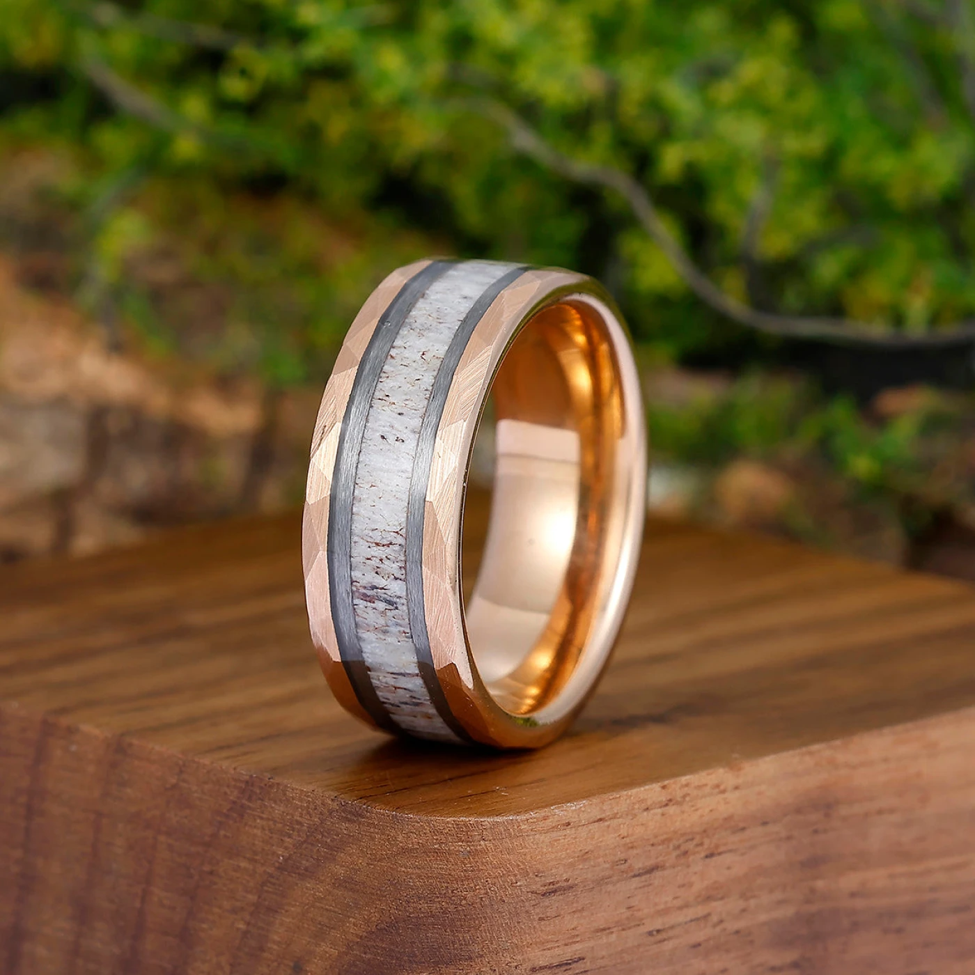 Fashion Men's 8mm Tungsten Wedding Band Birch - Black, Rose Gold