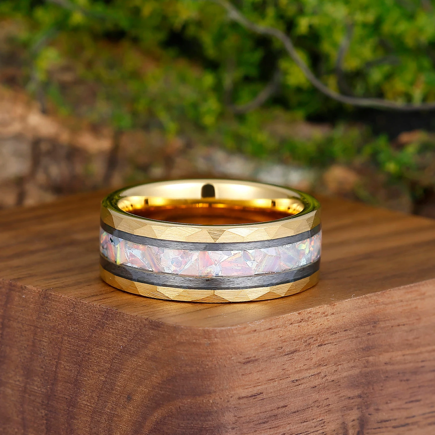 Pink White Opal Men's 8mm Tungsten Wedding Ring - Black, Rose Gold, Yellow Gold Anniversary & Promise Ring - view 2