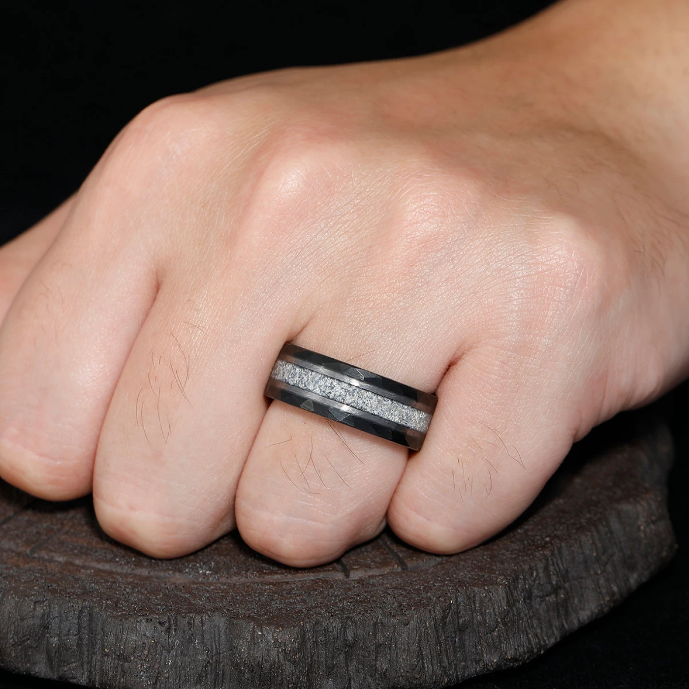 Durable Men's 8mm Tungsten Ring Set With Labradorite Moonstone Wedding Ring Promise Band - view 8