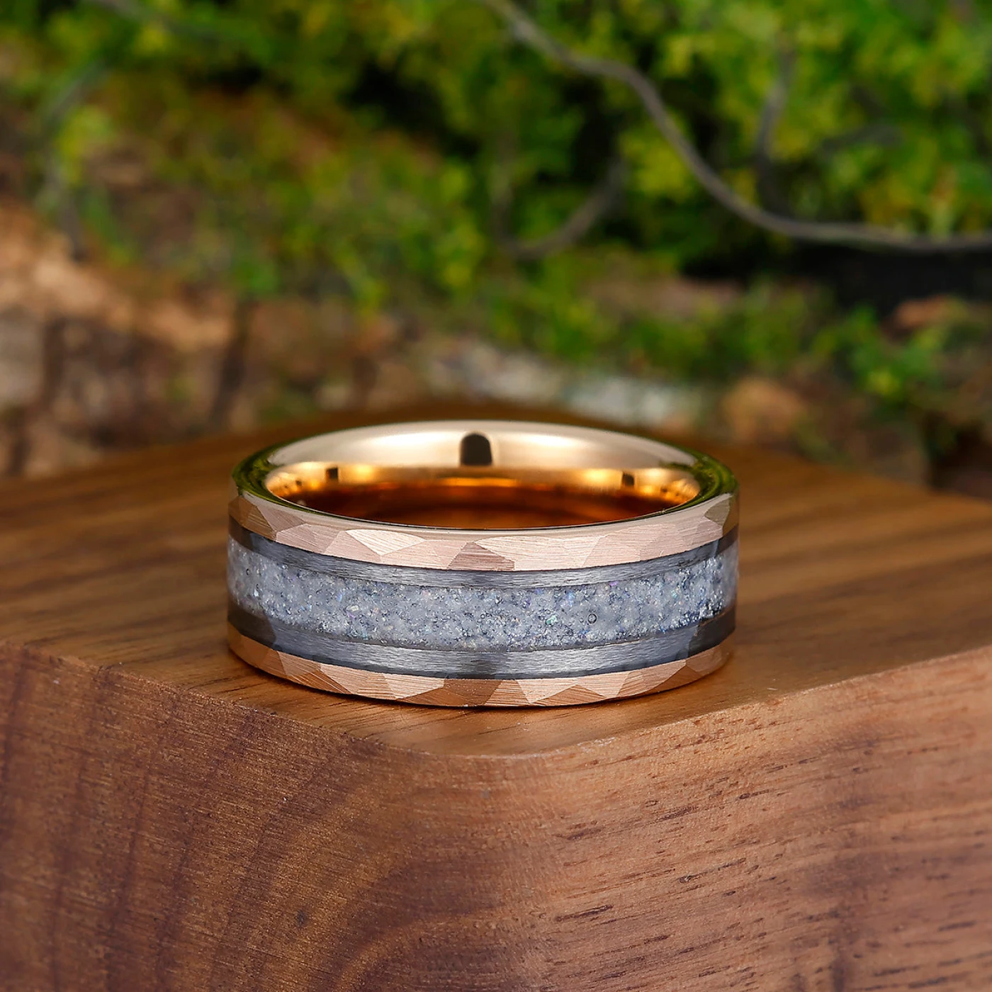 Durable Men's 8mm Tungsten Ring Set With Labradorite Moonstone Wedding Ring Promise Band - view 4