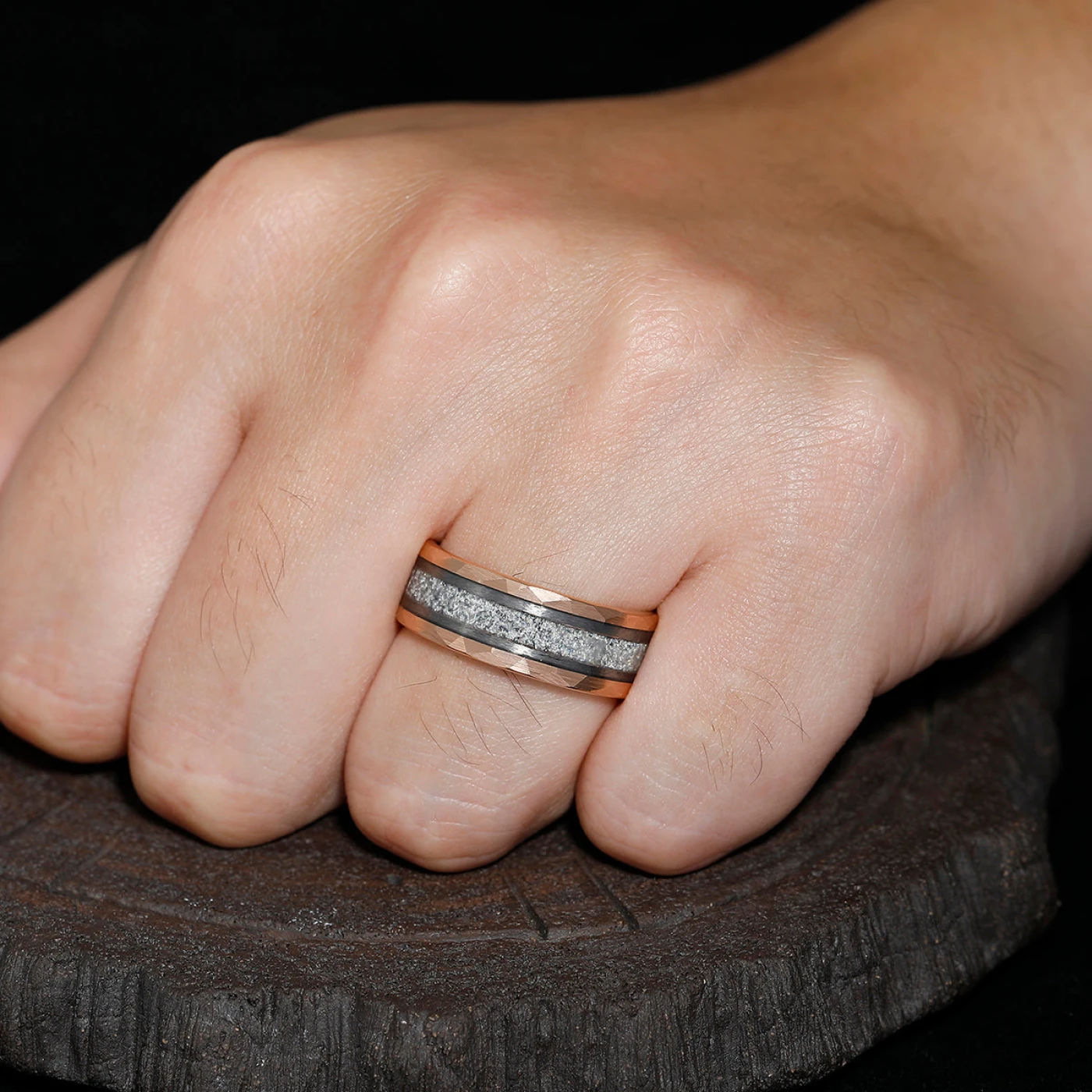 Durable Men's 8mm Tungsten Ring Set With Labradorite Moonstone Wedding Ring Promise Band - view 9