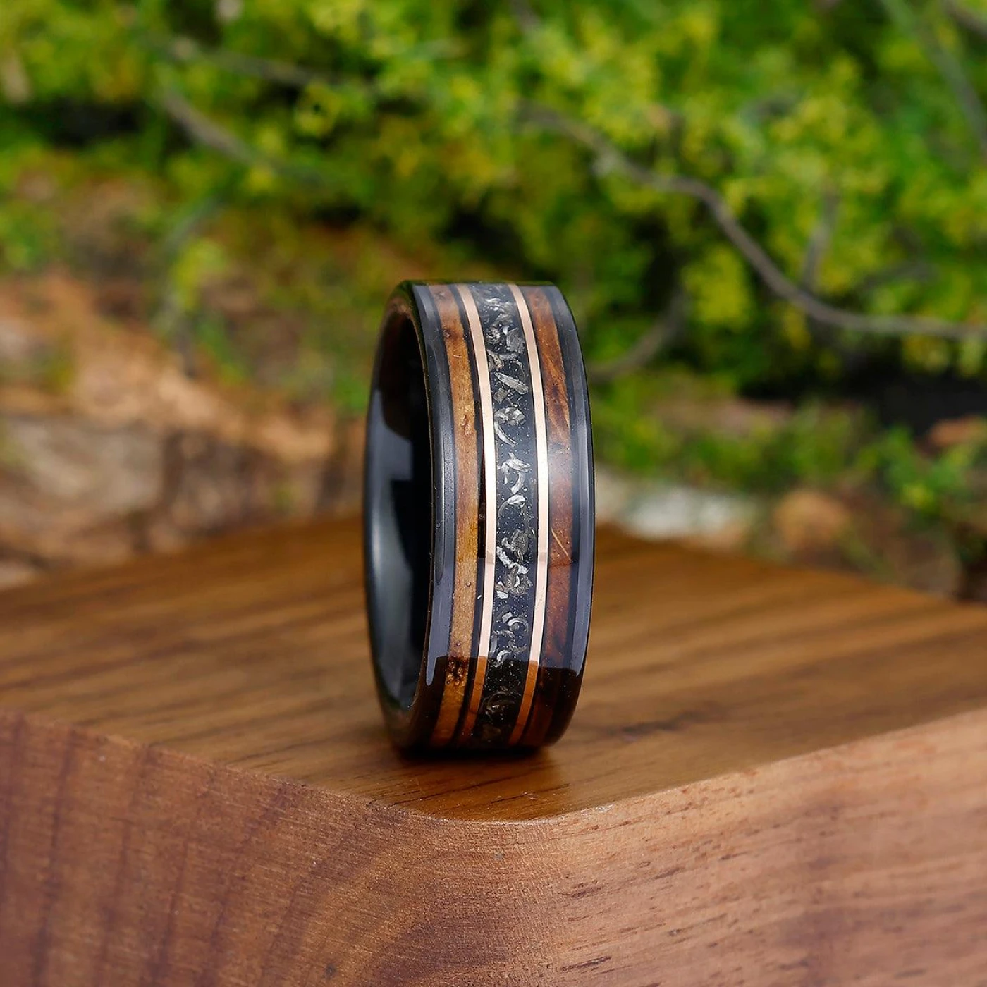Batten Black Meteorite Gold Bullion Tungsten Wedding Band For Anniversary Gift - view 2