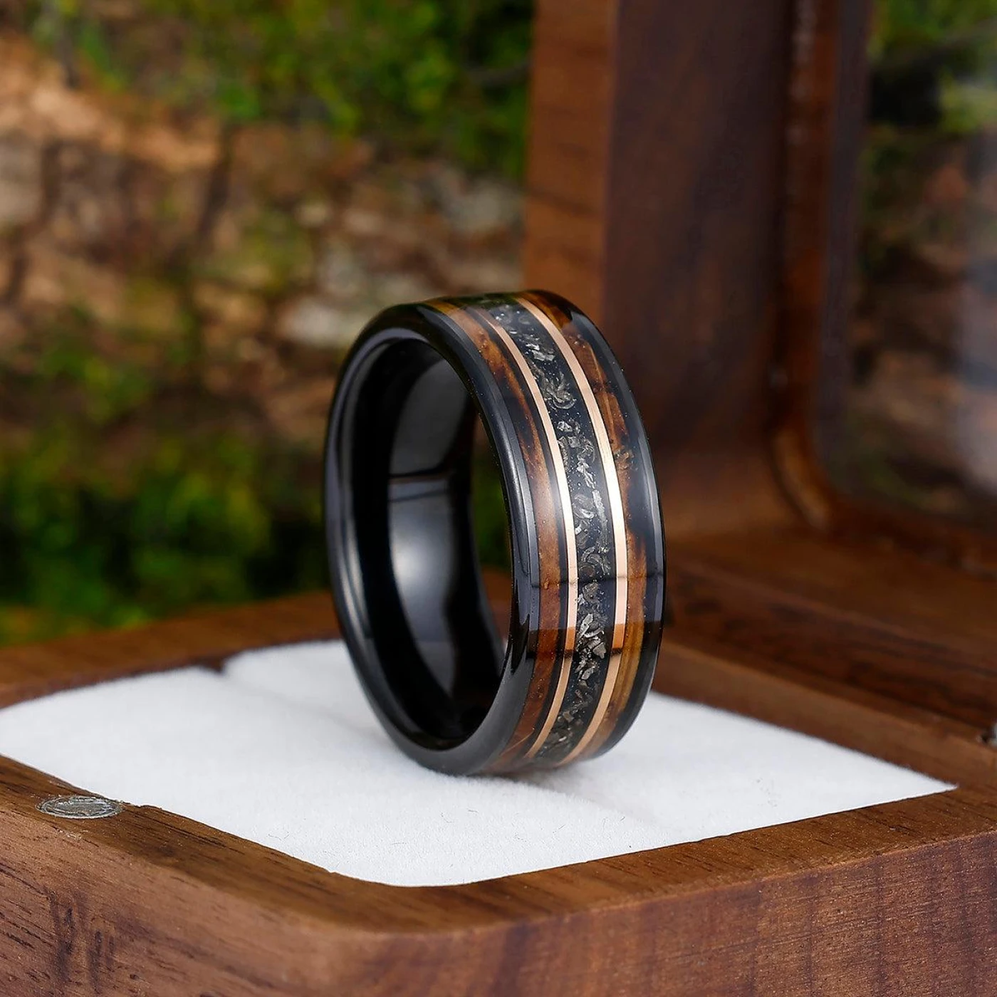 Batten Black Meteorite Gold Bullion Tungsten Wedding Band For Anniversary Gift - view 5