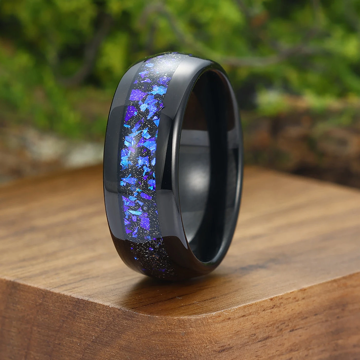 Blue Nebula Tungsten Wedding Band Black Matte Dome Mens Promise Ring Unisex Ring