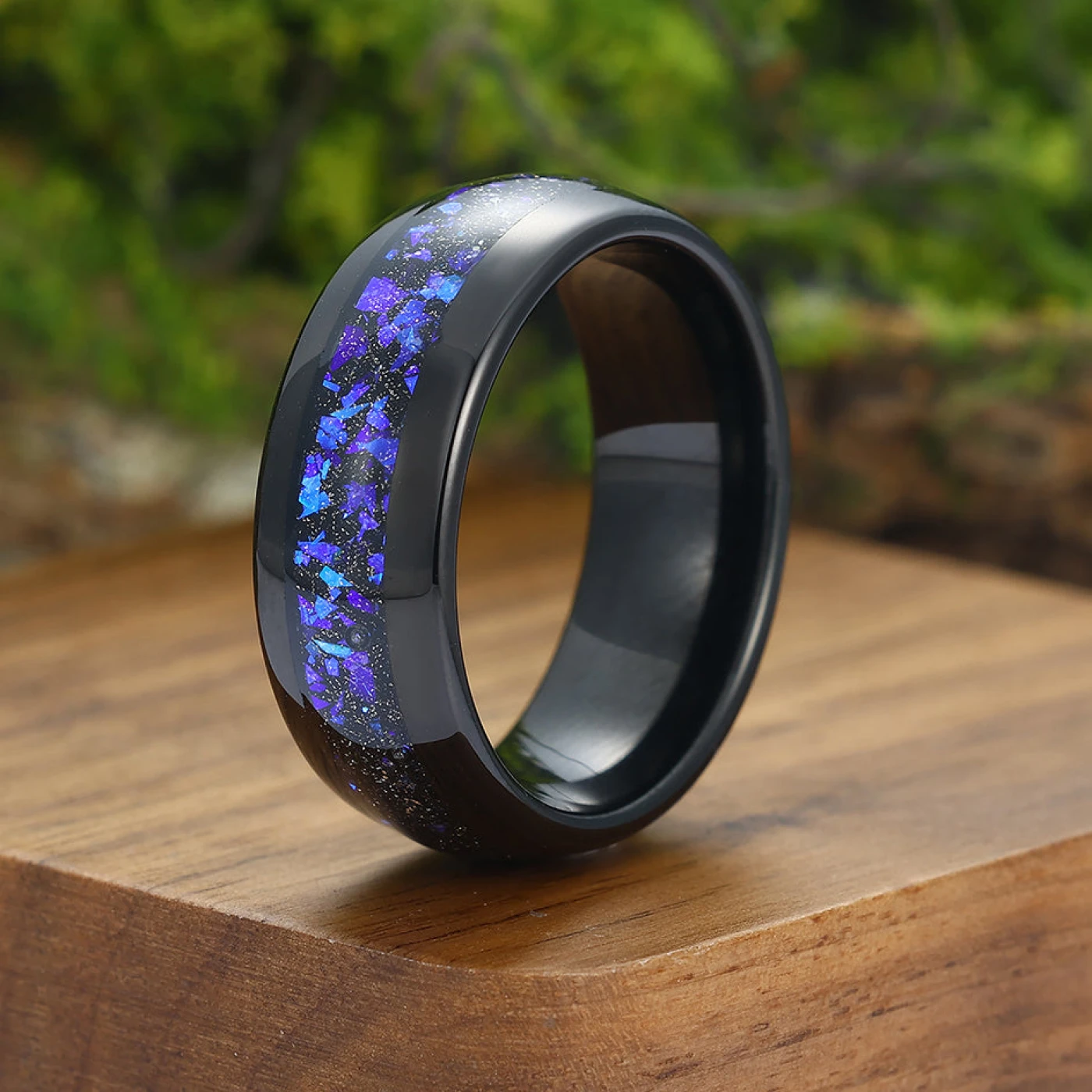 Blue Nebula Tungsten Wedding Band Black Matte Dome Mens Promise Ring Unisex Ring - view 4