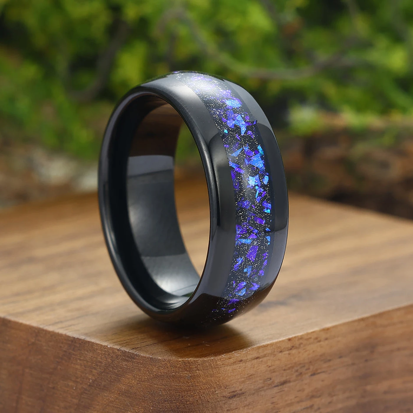 Blue Nebula Tungsten Wedding Band Black Matte Dome Mens Promise Ring Unisex Ring - view 2