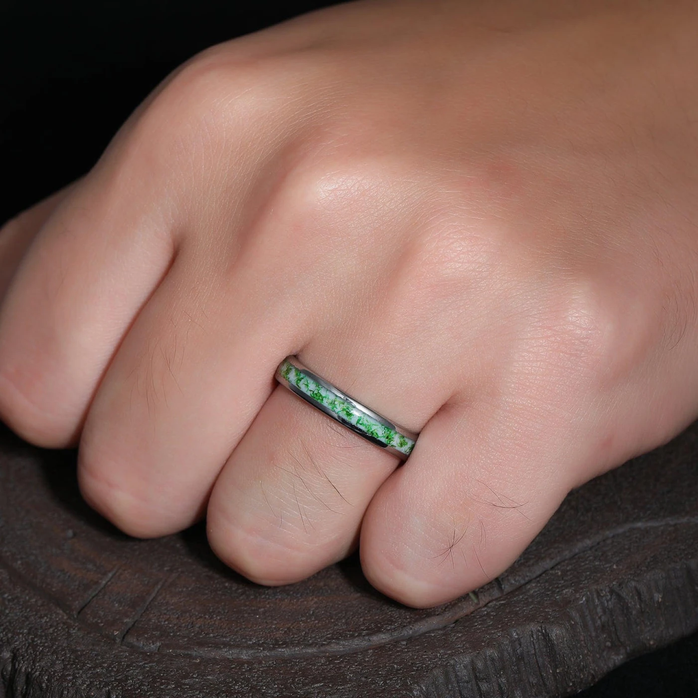 Green Moss Agate Inlaid Tungsten Ring 8mm 4mm Men's Engagement Ring Promise Ring - view 11