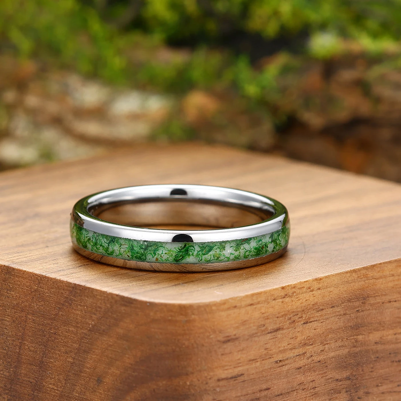 Green Moss Agate Inlaid Tungsten Ring 8mm 4mm Men's Engagement Ring Promise Ring - view 6