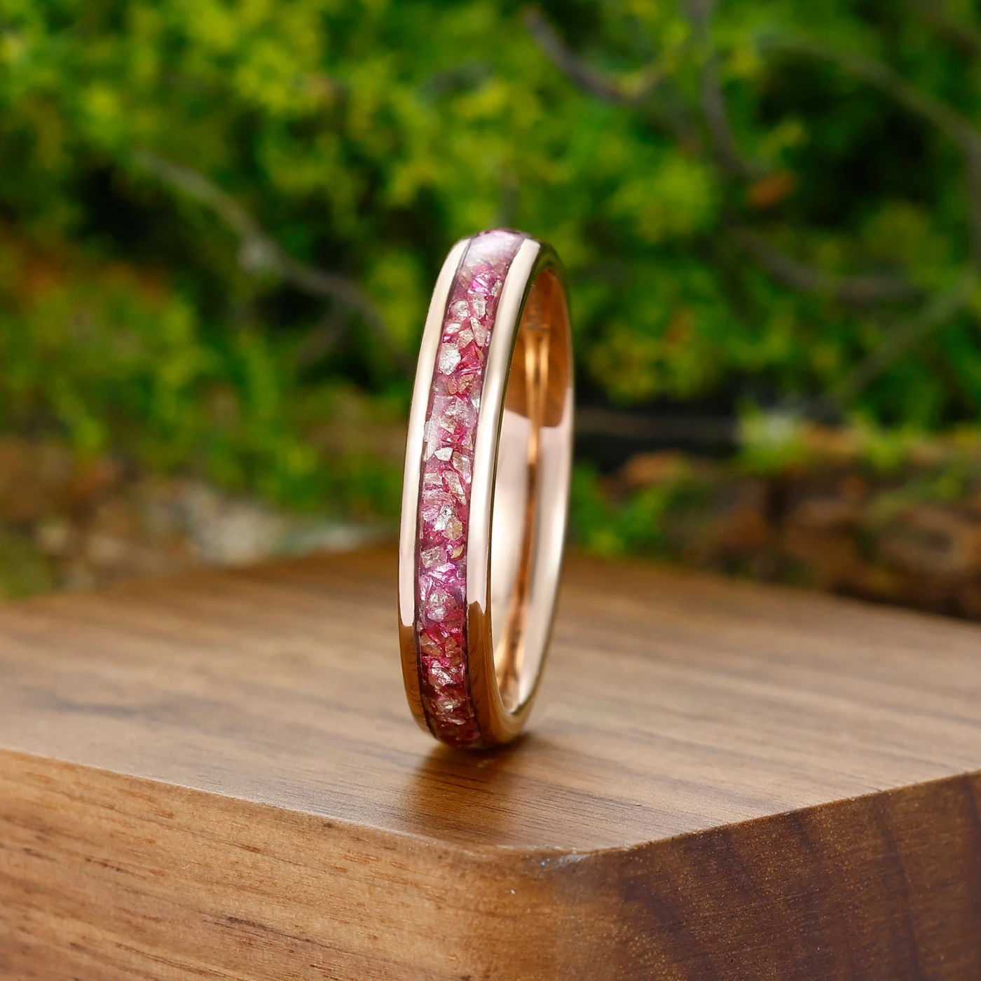 Pink Sapphire Tungsten Wedding Band Rose Gold Polished Dome Promise Mens Ring Wide Band Unisex Ring - view 5
