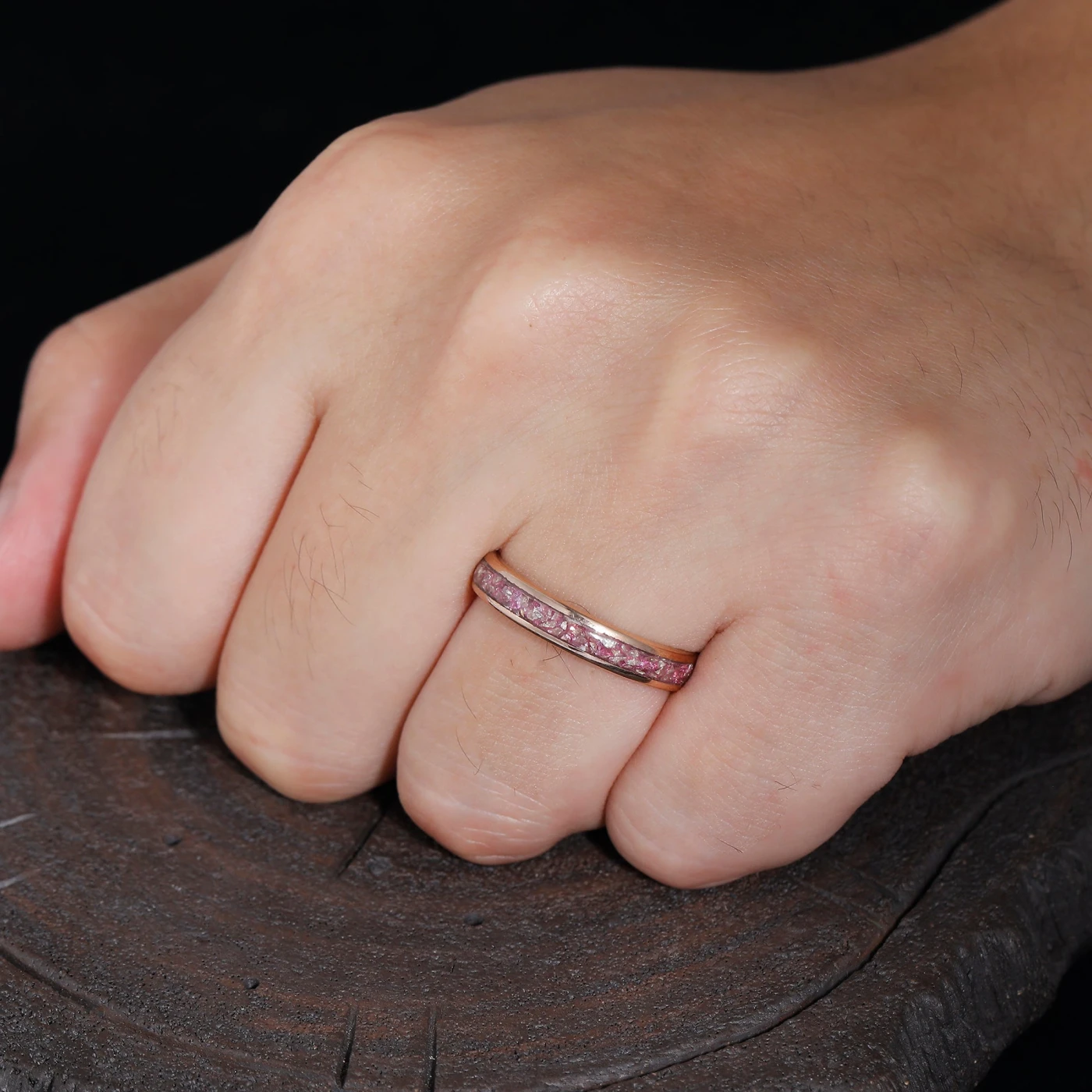 Pink Sapphire Tungsten Wedding Band Rose Gold Polished Dome Promise Mens Ring Wide Band Unisex Ring - view 8