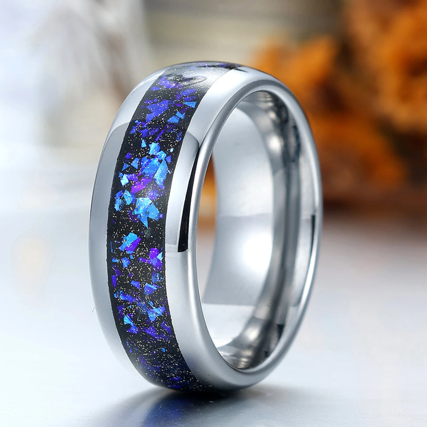 Orion Nebula Blue Sapphire Inlaid Men's Tungsten Carbide Wedding Wedding Band