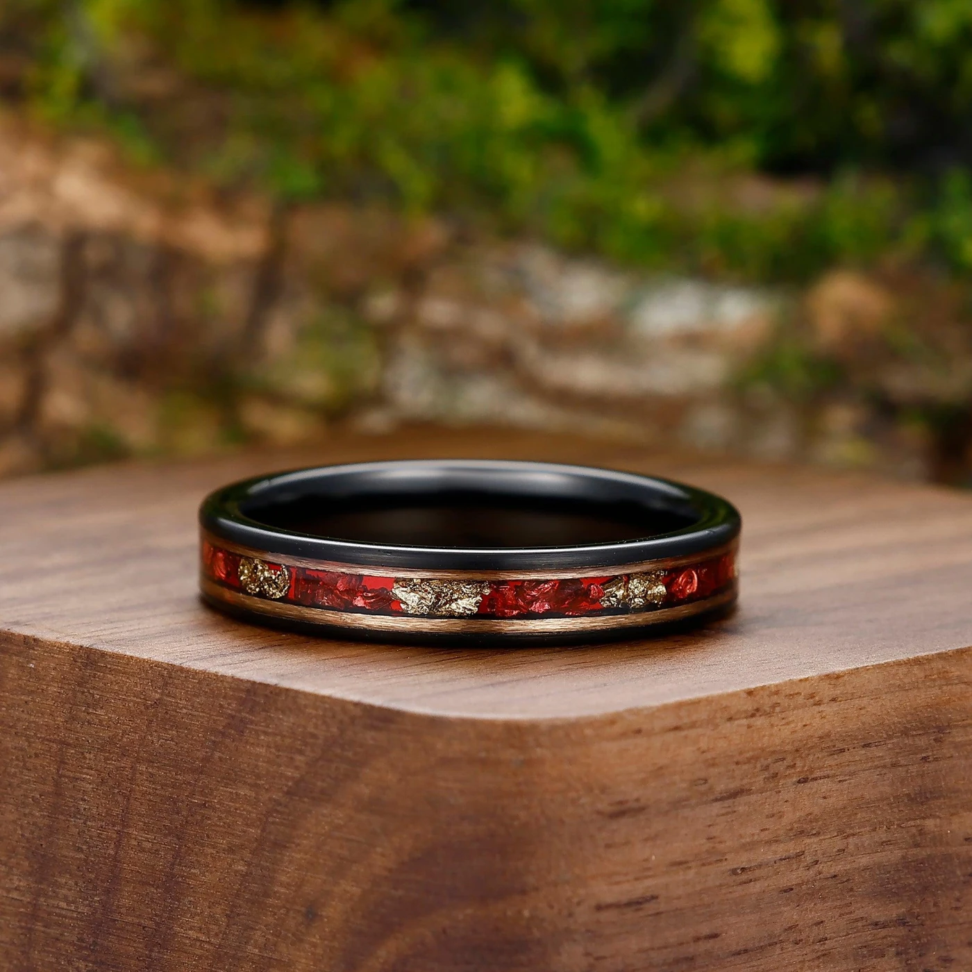 Ruby Gold Foil Tungsten Wedding Ring 8mm Black and Rose Gold Men’ s Unisex Ring - view 4