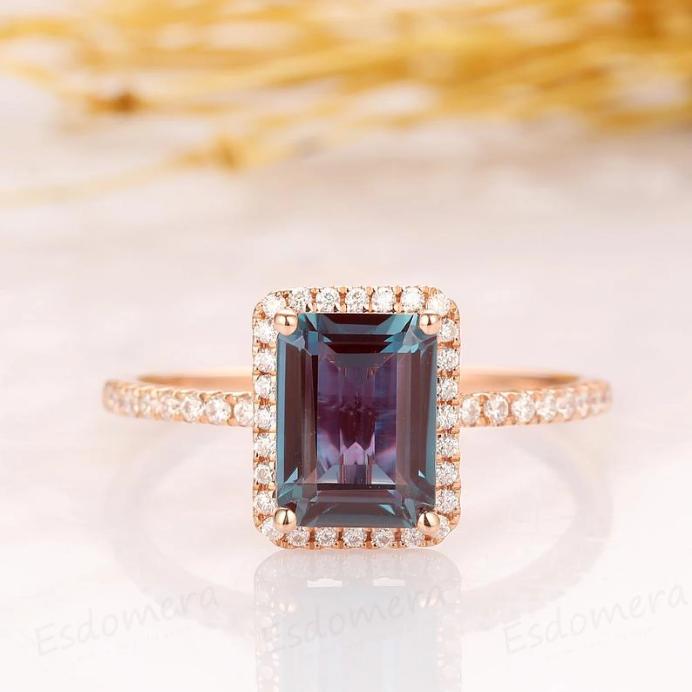 2.00CT Emerald Cut 6x8mm Alexandrite Engagement Ring