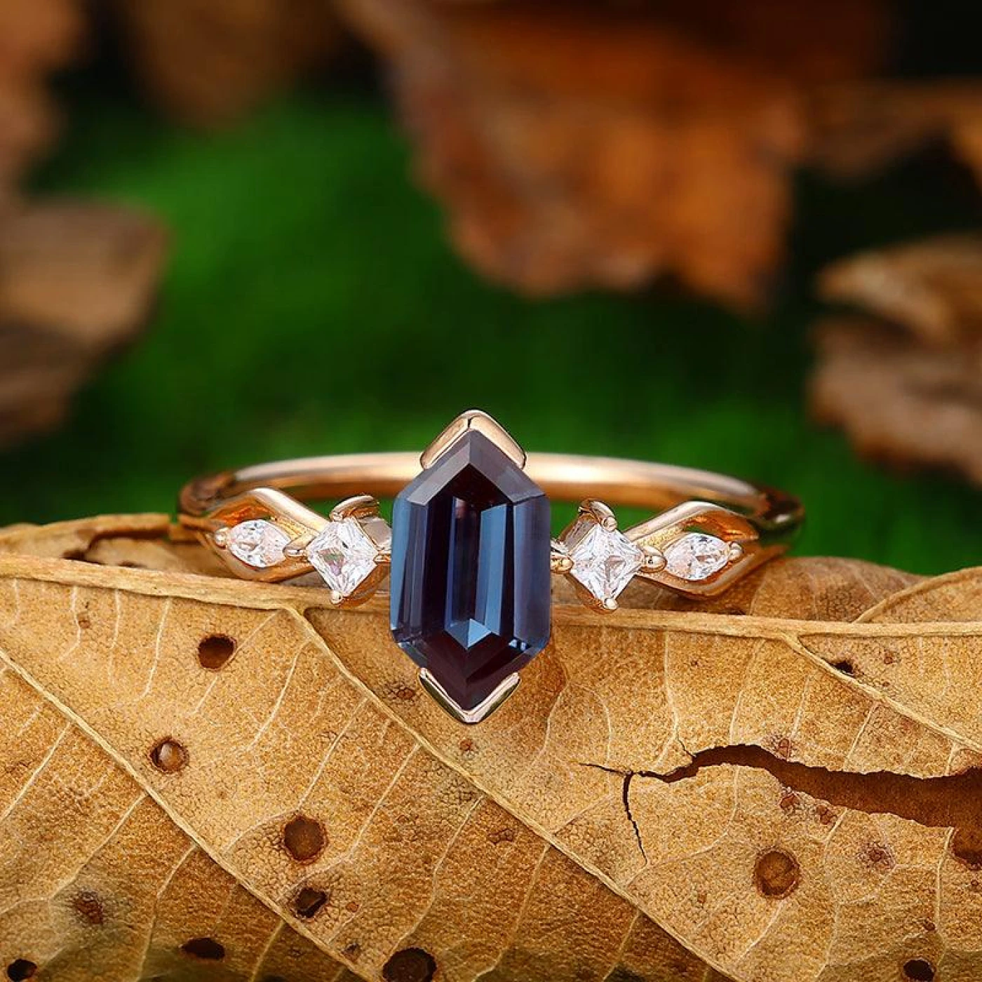 Half Eternity Hexagon Shaped Cluster Engagement Ring