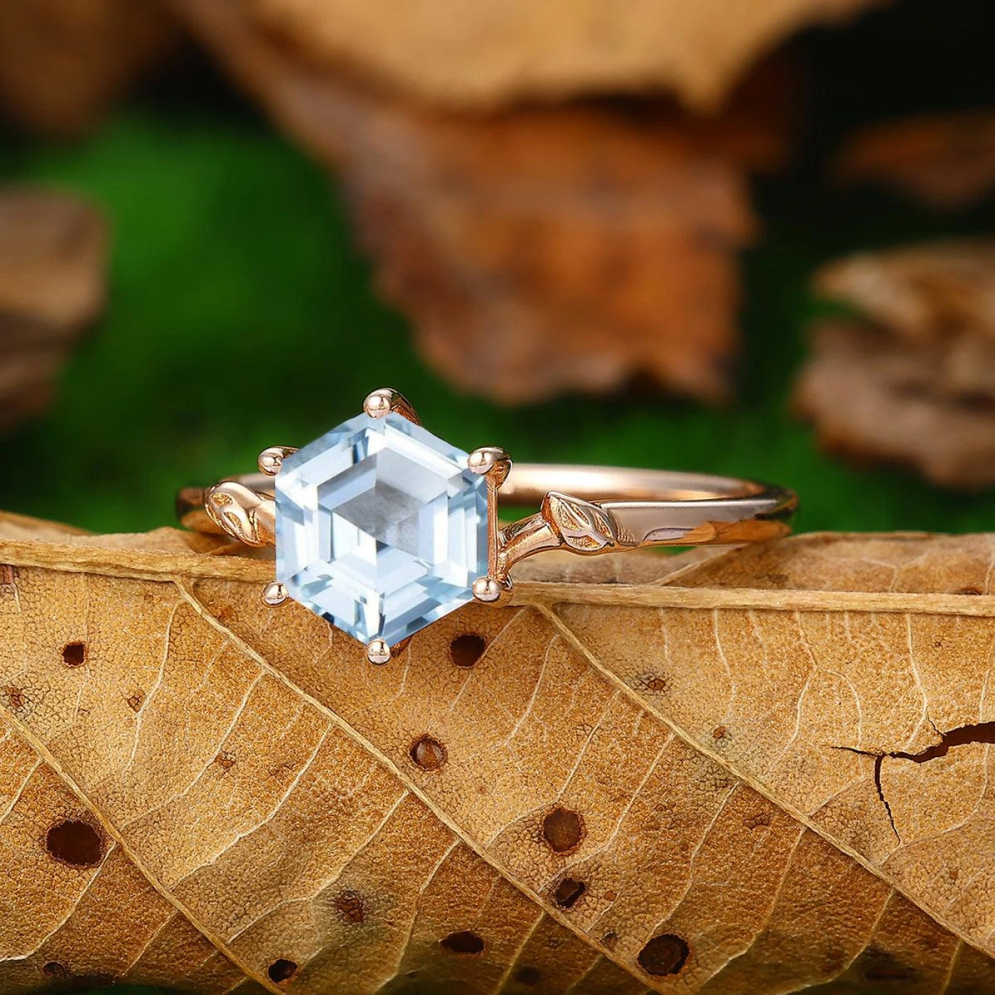 Solitaire 1.35CT Hexagon Cut Leaf Aquamarine Ring Anniversary Bridal Ring Gift - view 3