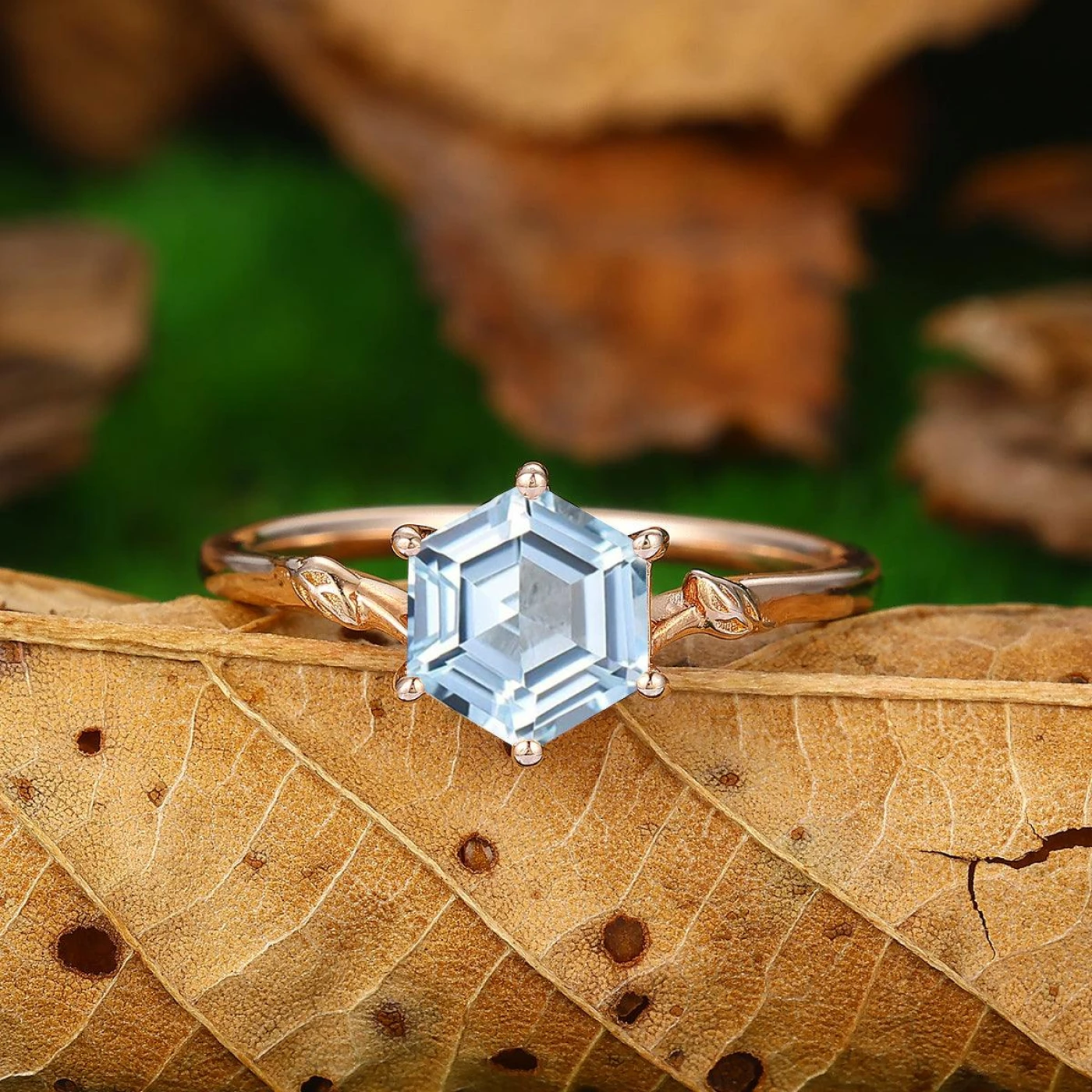 Solitaire 1.35CT Hexagon Cut Leaf Ring Anniversary Bridal Ring Gift