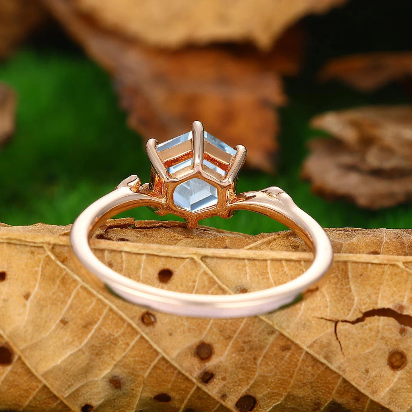 Solitaire 1.35CT Hexagon Cut Leaf Aquamarine Ring Anniversary Bridal Ring Gift - view 4