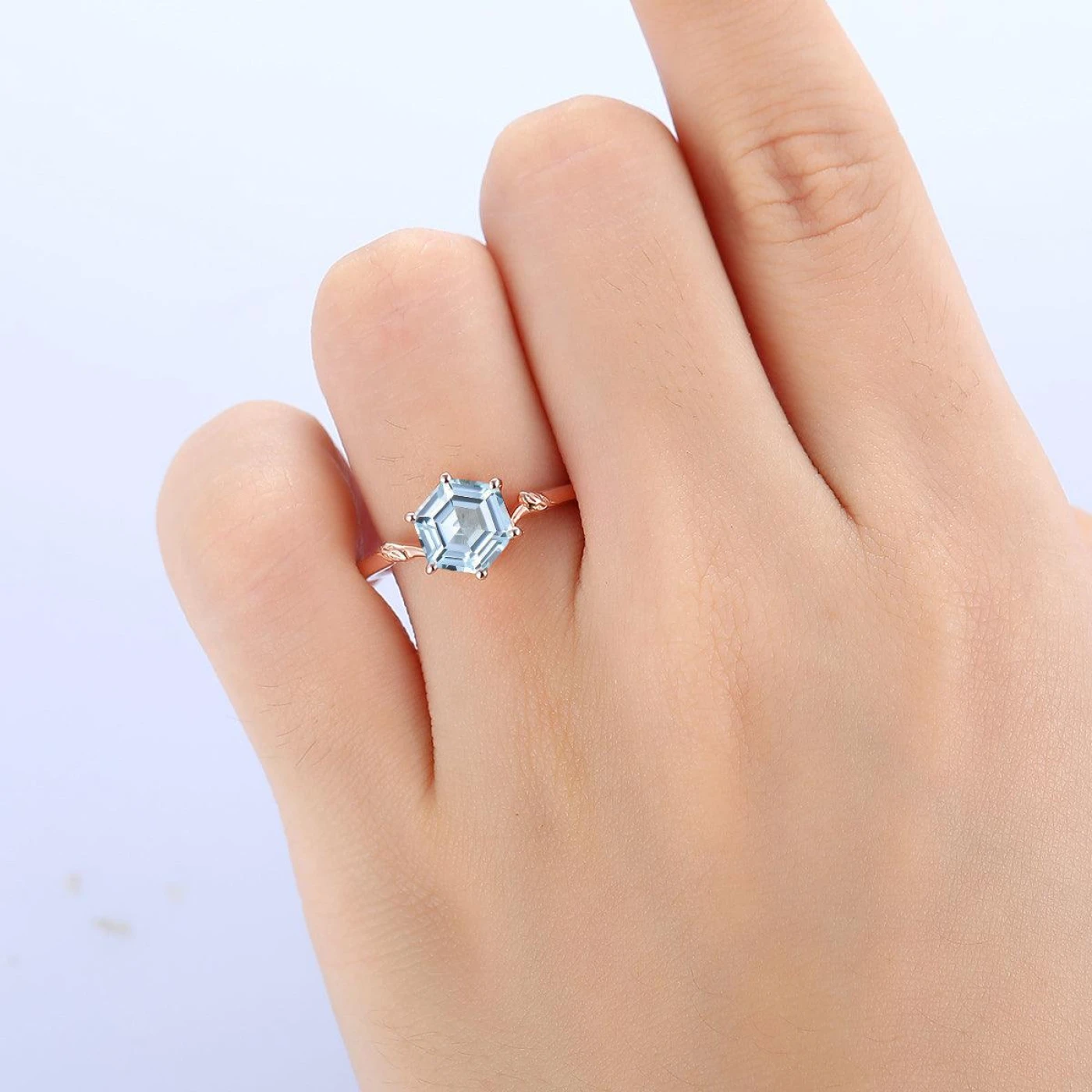 Solitaire 1.35CT Hexagon Cut Leaf Aquamarine Ring Anniversary Bridal Ring Gift - view 6