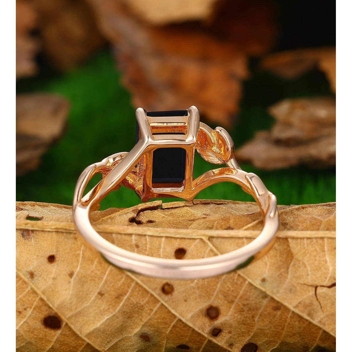 Twisted Leaf Vine Design 2.5 Carat Black Onyx Engagement Ring In 14k Rose Gold - view 4