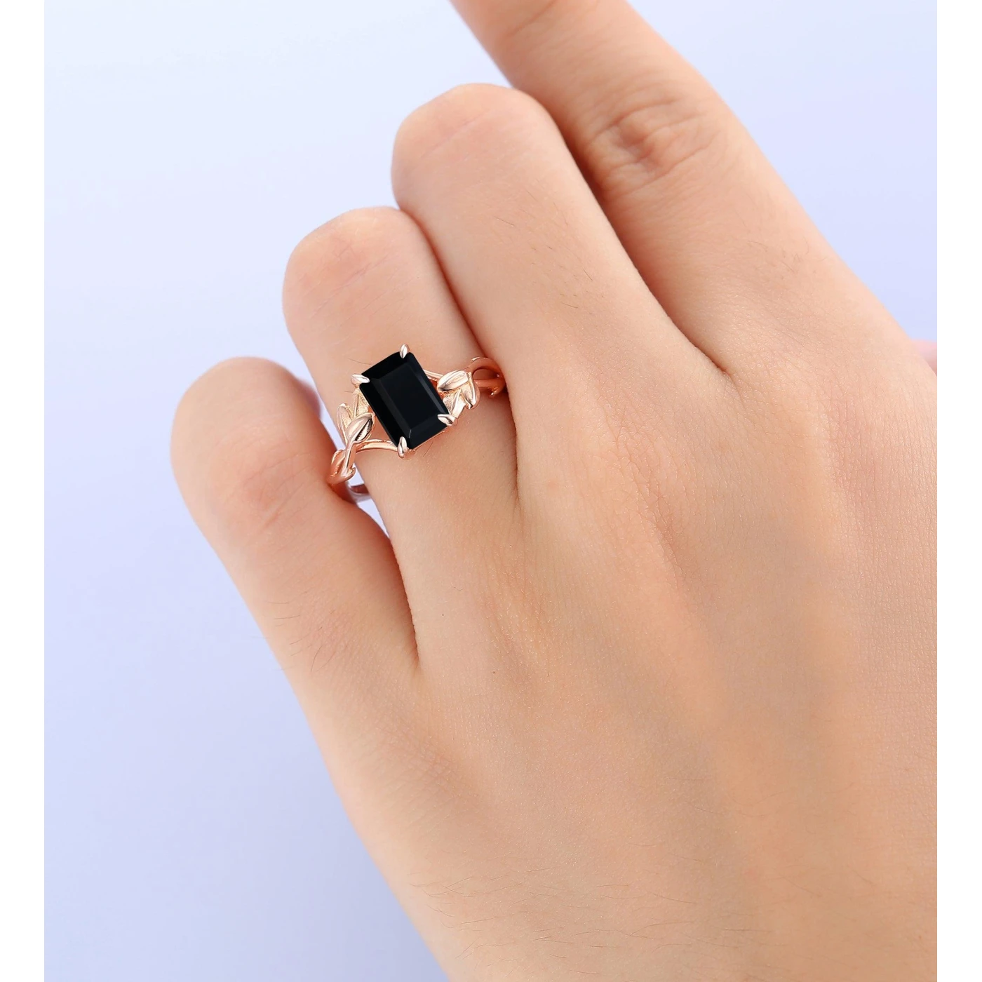 Twisted Leaf Vine Design 2.5 Carat Black Onyx Engagement Ring In 14k Rose Gold - view 6