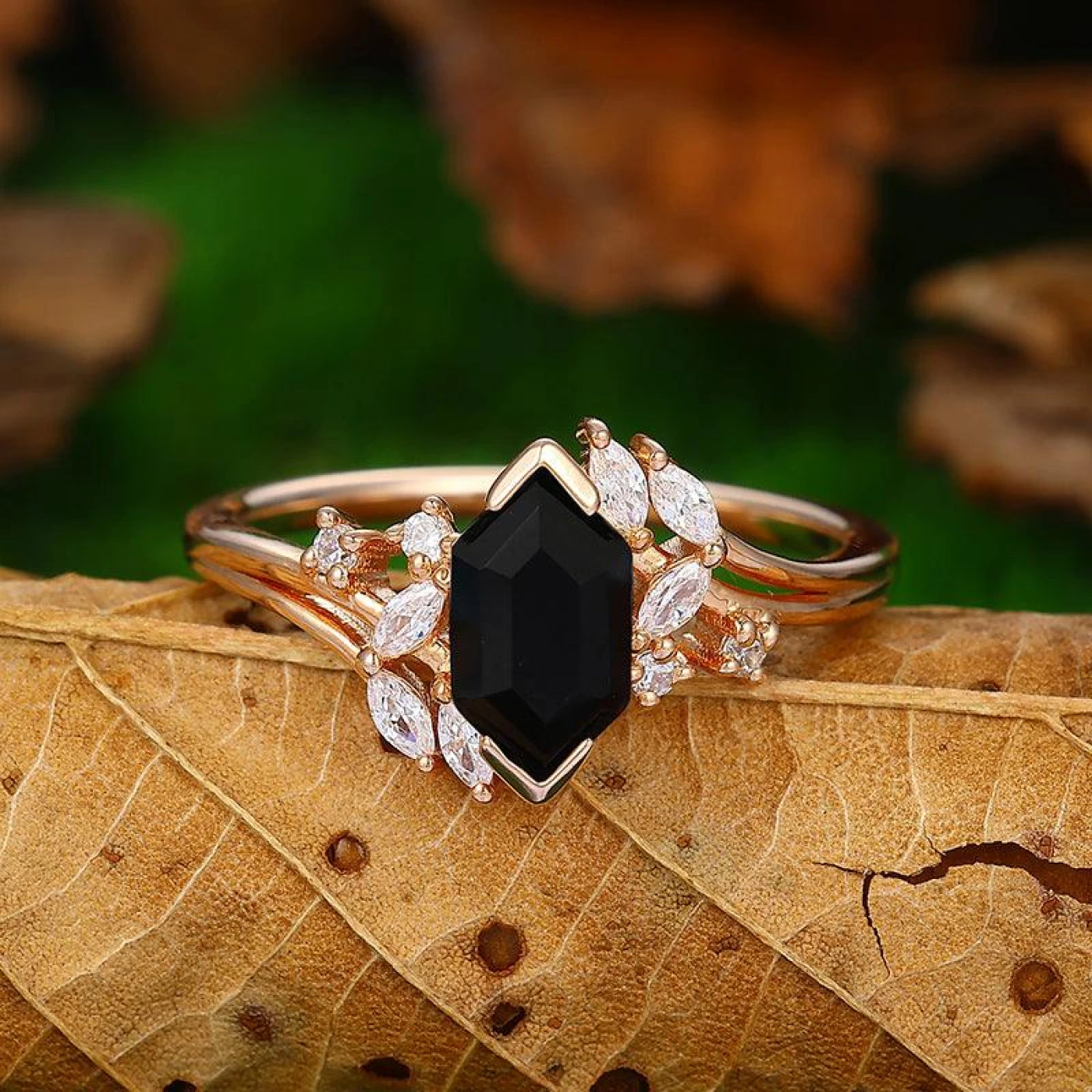 Split Shank 1.1 CT Hexagon Cut Gold Cluster Ring