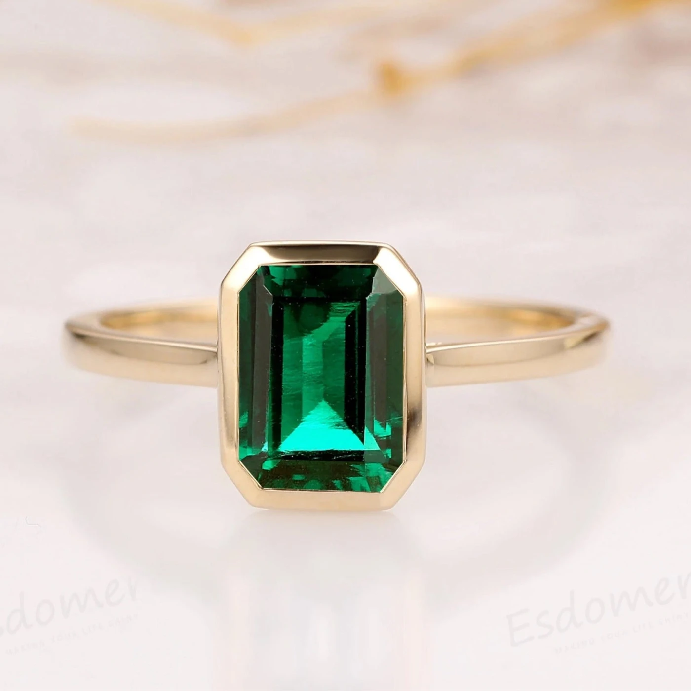 Unique May Birthstone Ring, 3CT Emerald Cut Emerald Engagement Ring