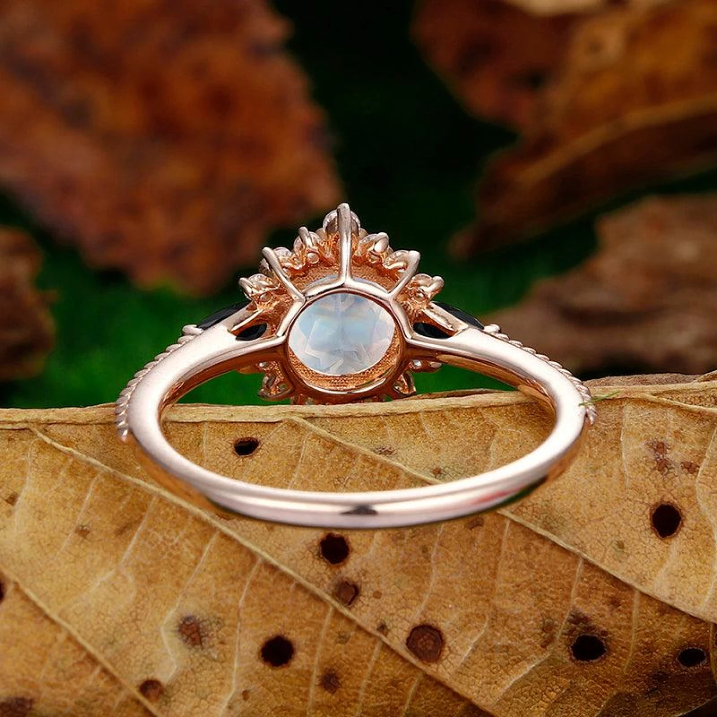 1.25CT Rose Gold Round Cut Halo Moonstone Milgrain Promise Ring Gift - view 4