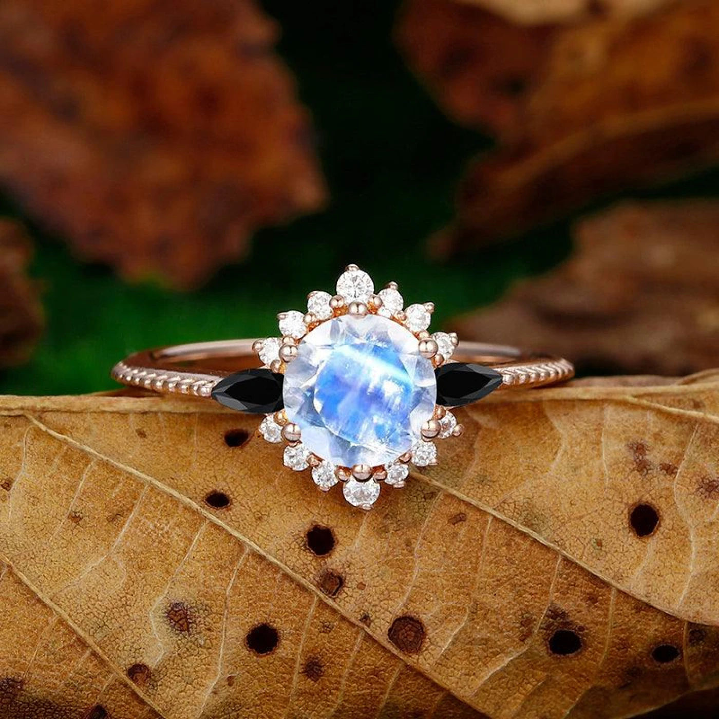 1.25CT Rose Gold Round Cut Halo Milgrain Promise Ring Gift
