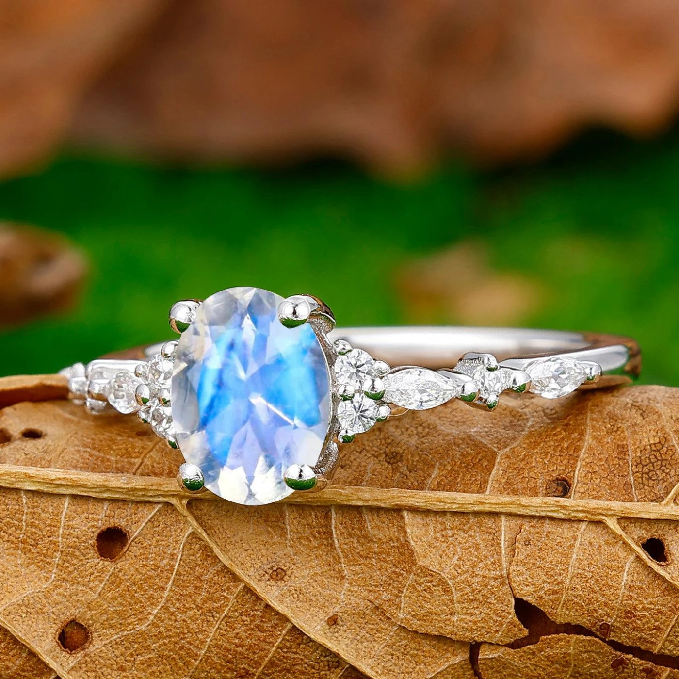 Minimalist Prong Setting Oval Cut Moonstone Engagement Ring Women Wedding Ring - view 2