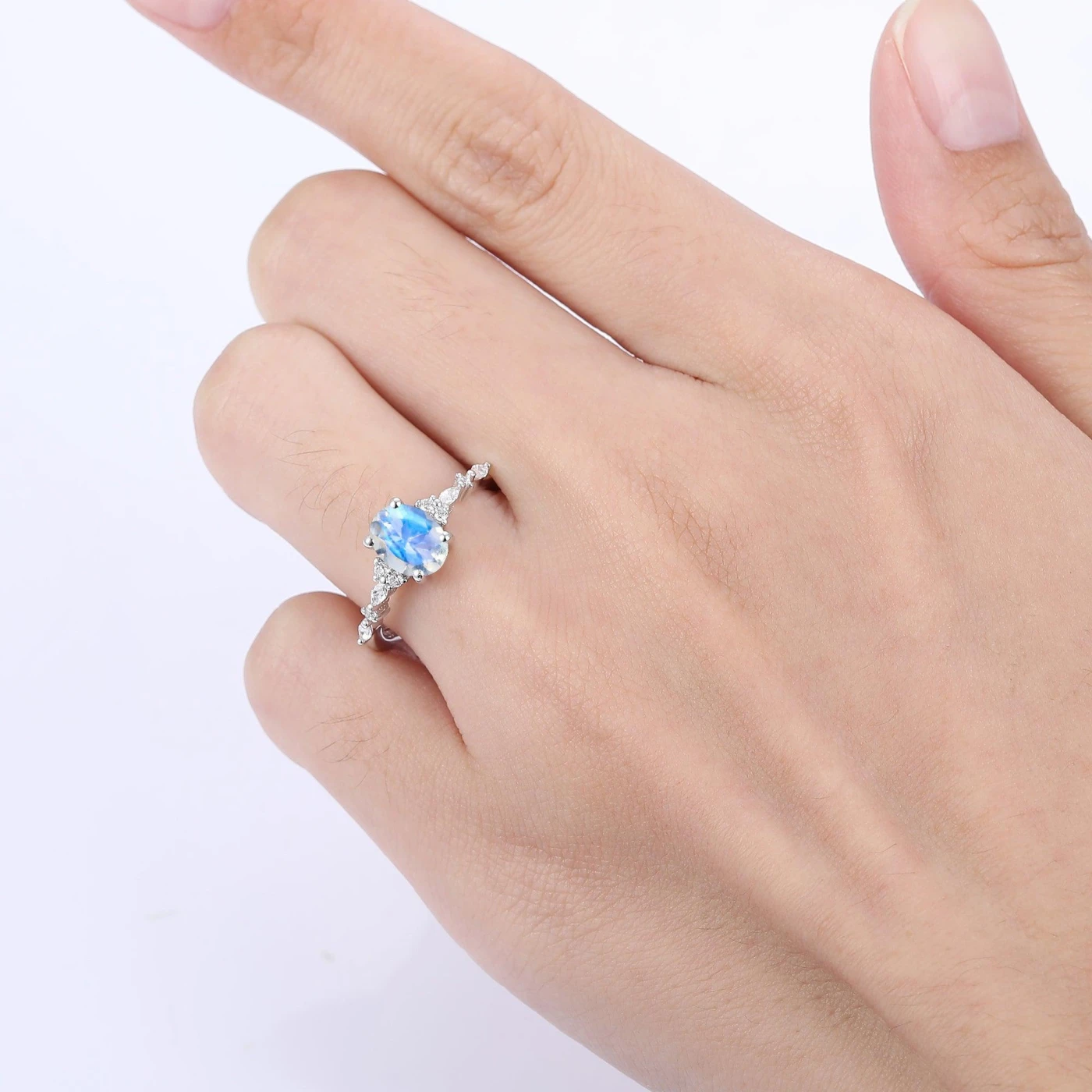 Minimalist Prong Setting Oval Cut Moonstone Engagement Ring Women Wedding Ring - view 6