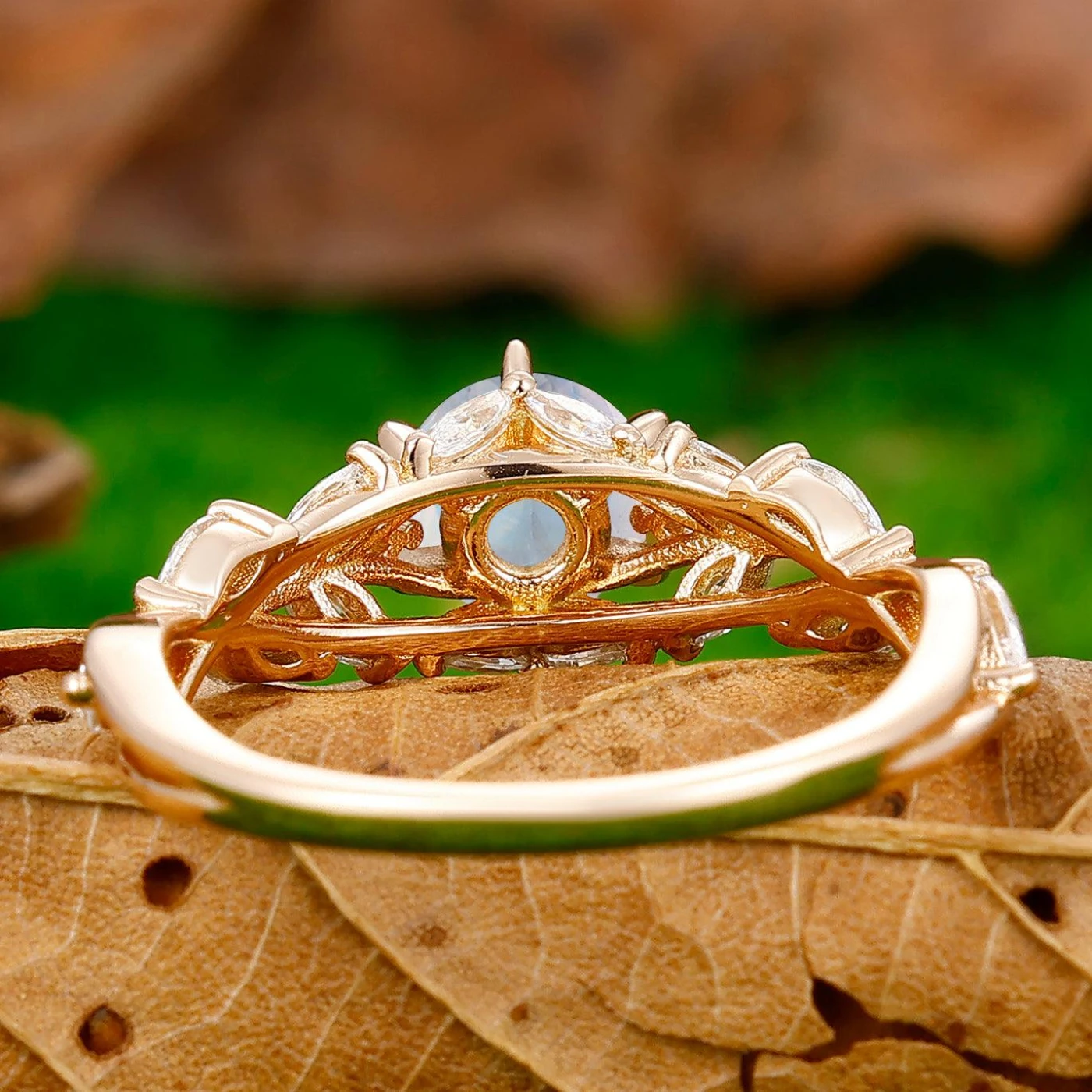 Classic Hollow Branches 0.8CT Round Cut Moonstone Engagement Ring Women Wedding Ring - view 4