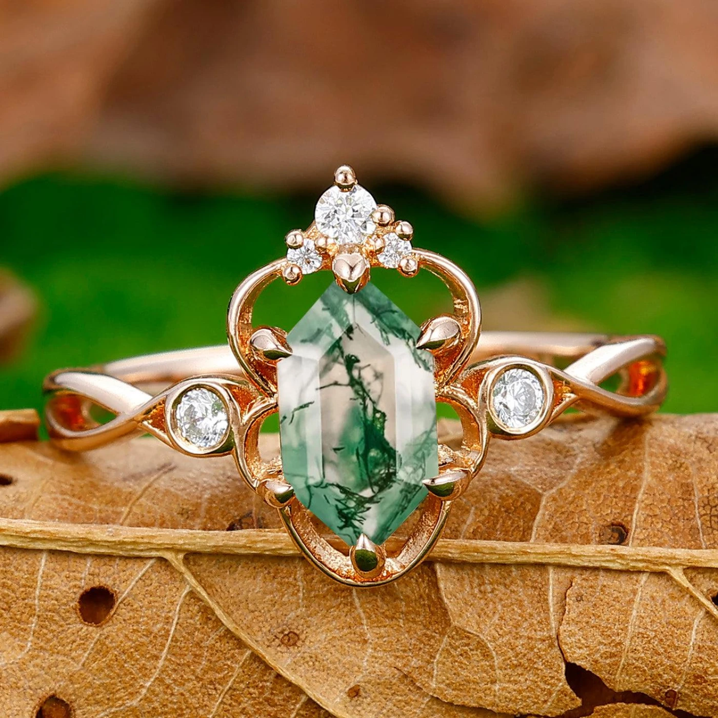 Hollow Classic Long Hexagon Cut Engagement Vine Ring Anniversary Bridal Ring