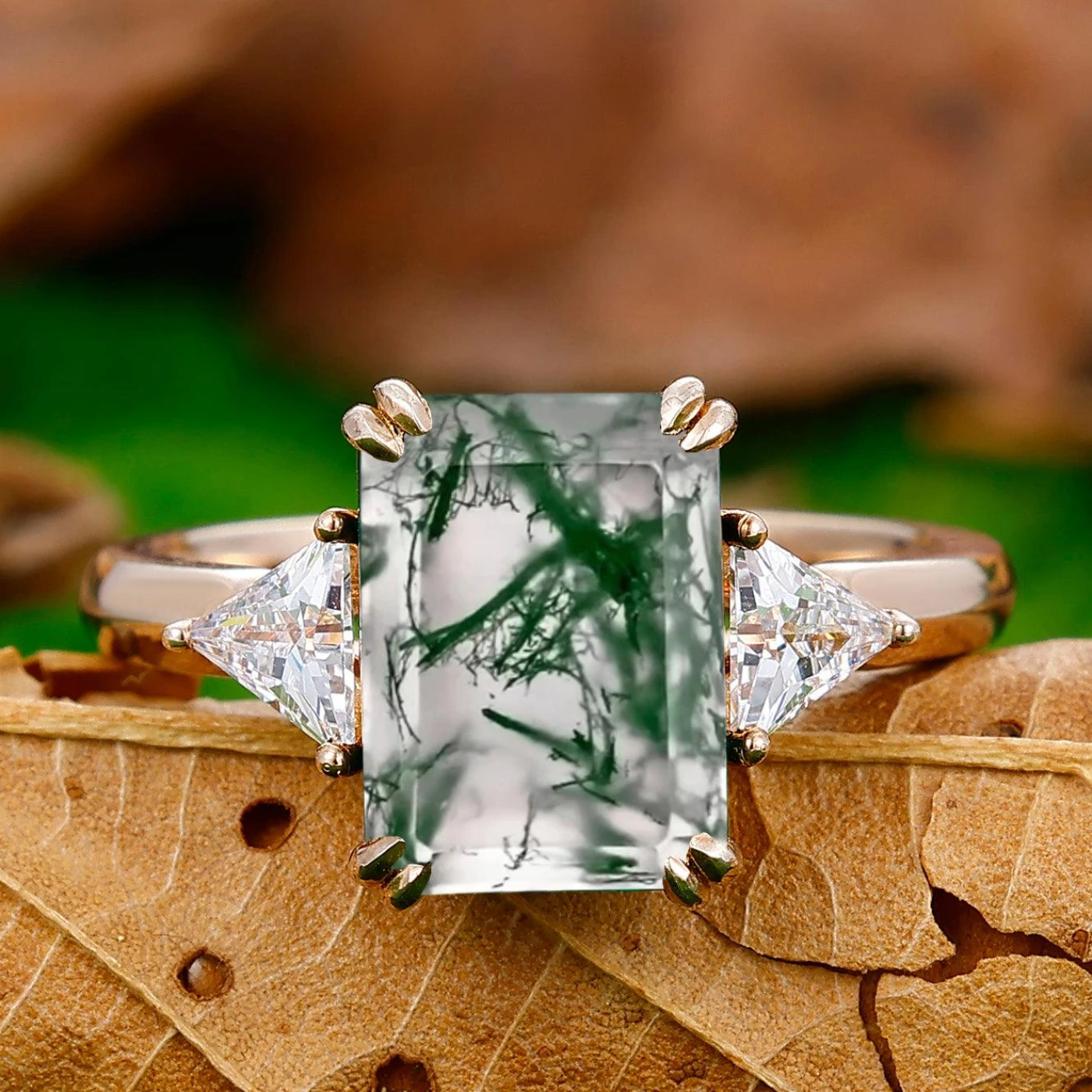 Dainty Double Prongs Emerald Cut Engagement Ring Bridal Ring Gift