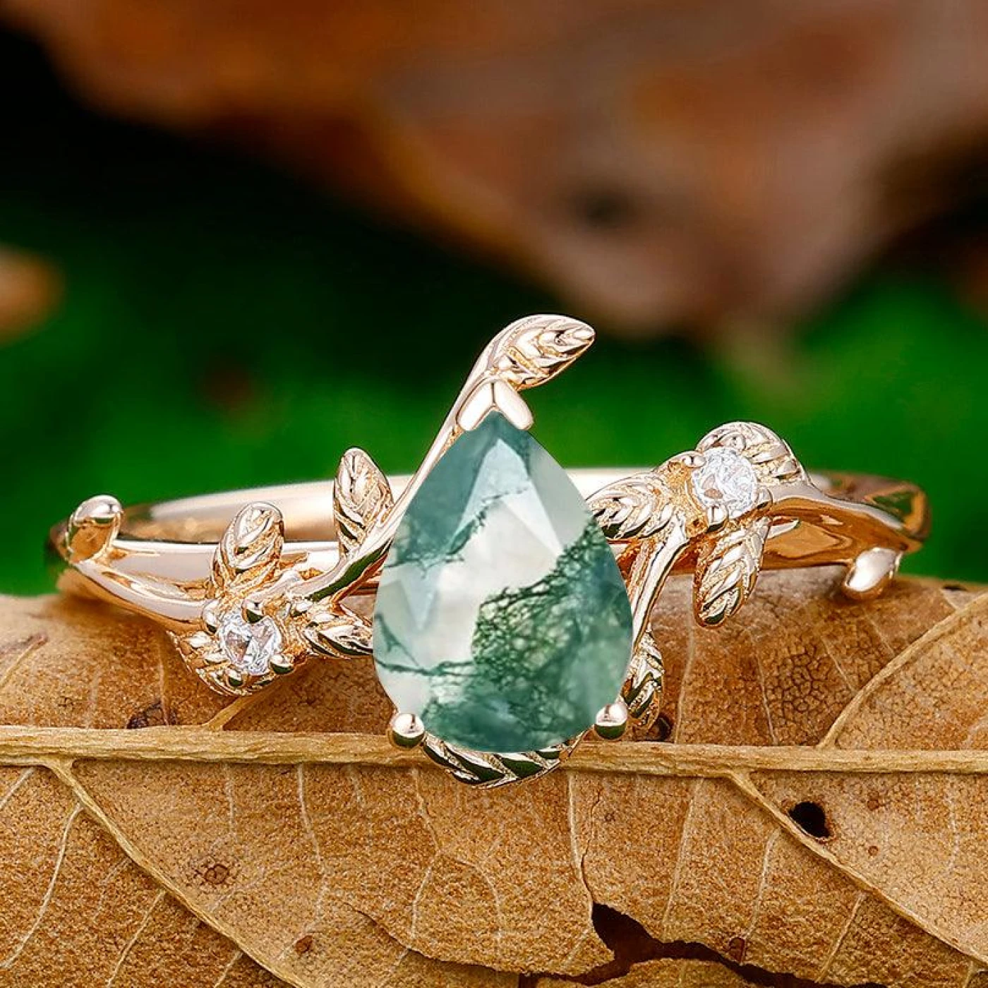 Pear Cut Natural Engagement Leaf Shape Ring For Anniversary Gift