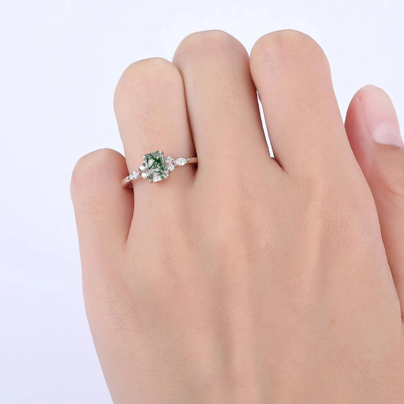 1CT Emerald Cut Natural Moss Agate Engagement Ring Anniversary Bridal Ring Gift - view 5