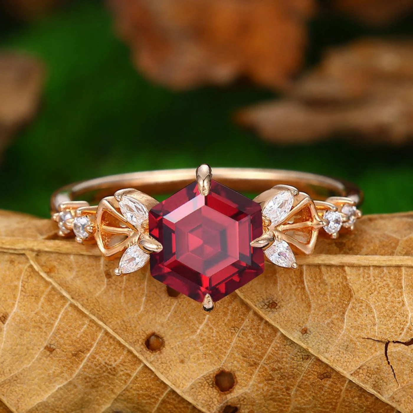 1.7 CT Cluster 14k Gold Natural Red Anniversary Wedding Ring Gift