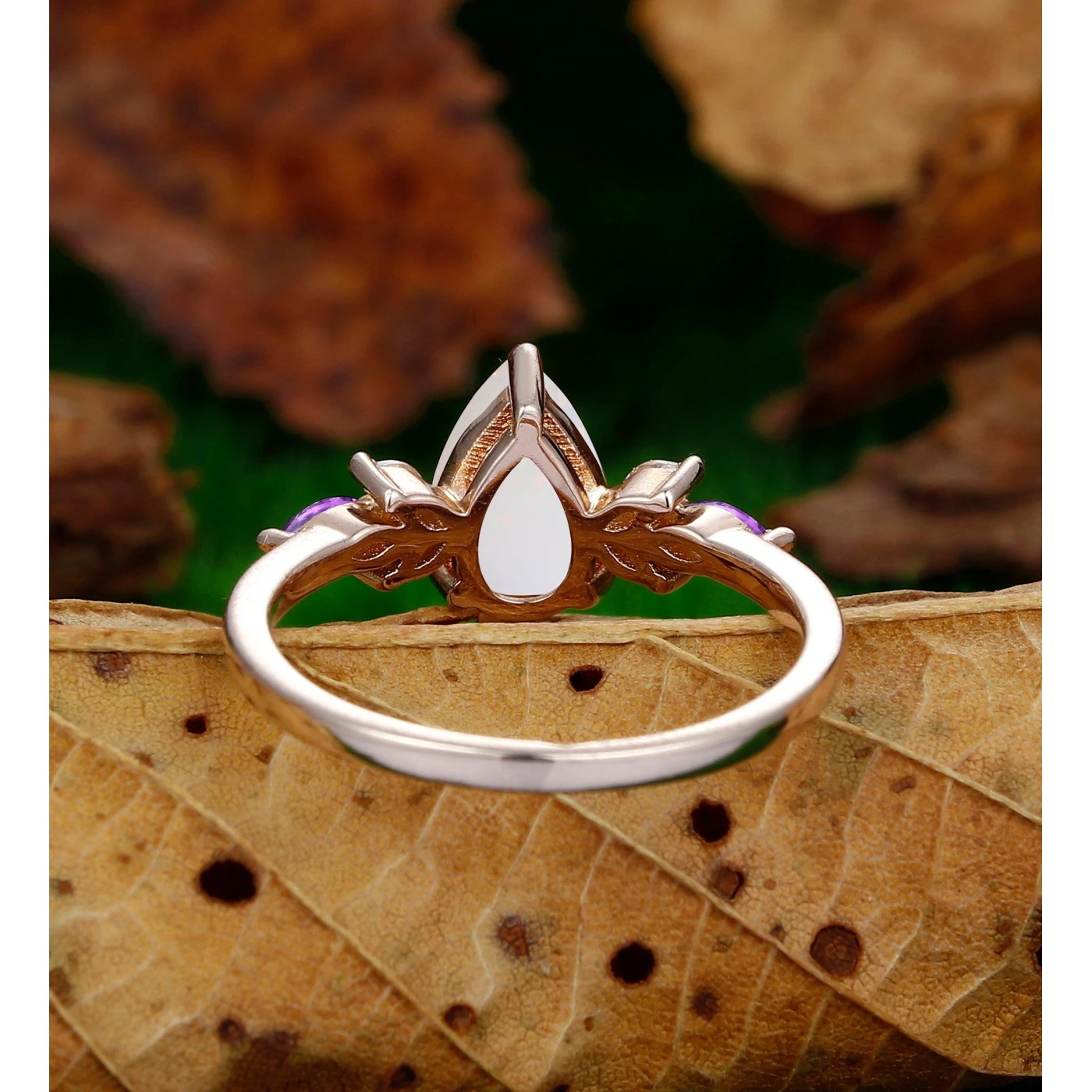 1.5ct Pear Cut Opal Engagement Ring 10k 14k Cluster October Birthstone - view 4